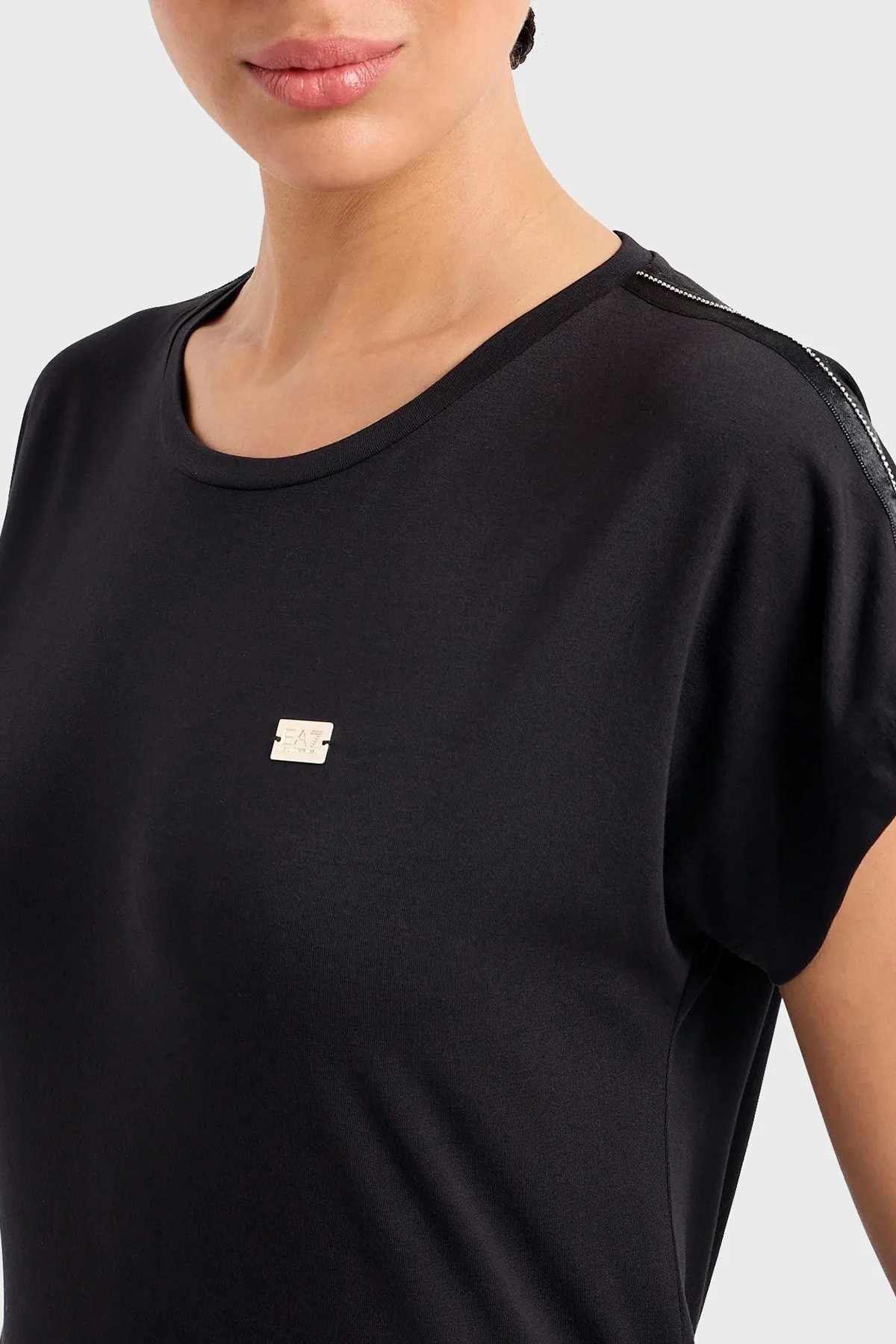 EA7 Pamuklu Slim Fit Bisiklet Yaka Bayan T Shirt 3DTT41 TJVAZ 1200 SİYAH - 4