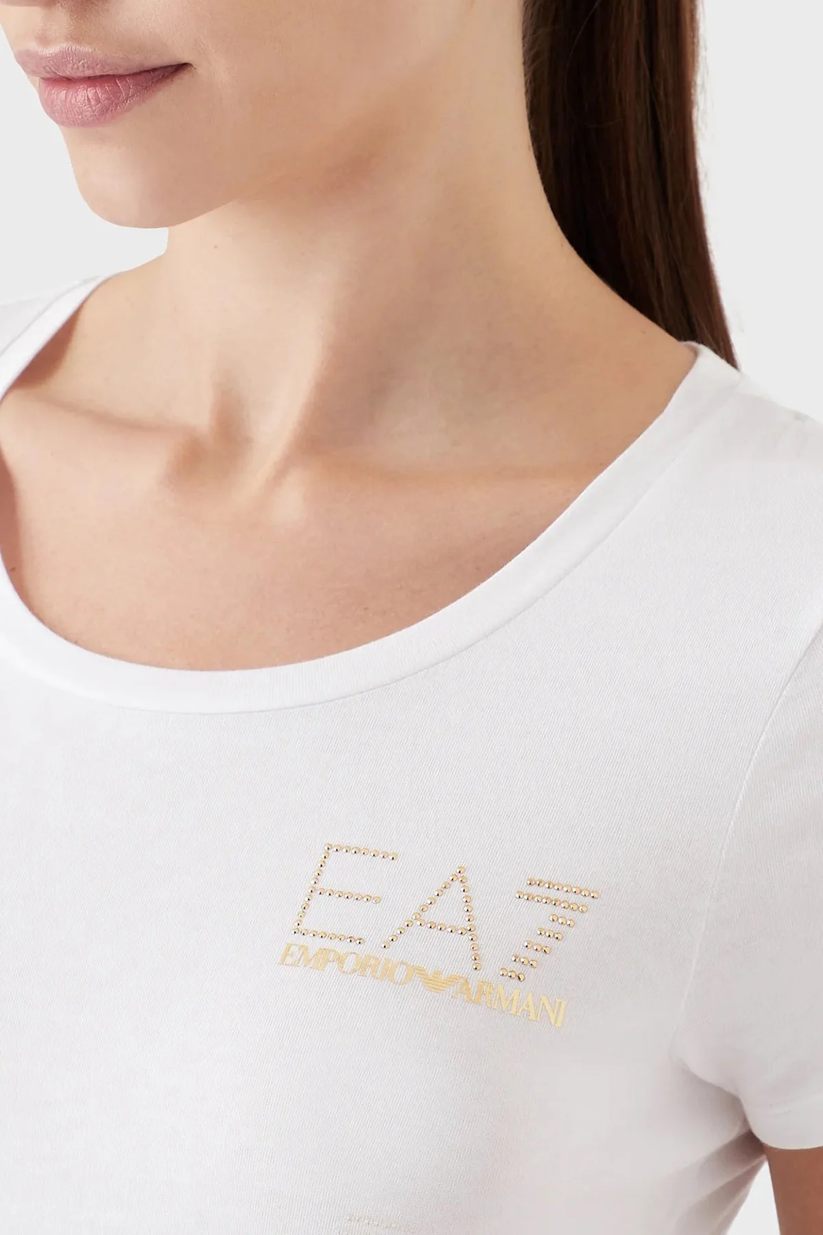 EA7 Pamuklu Slim Fit Bisiklet Yaka Bayan T Shirt 8NTT65 TJDQZ 1100 BEYAZ - 3