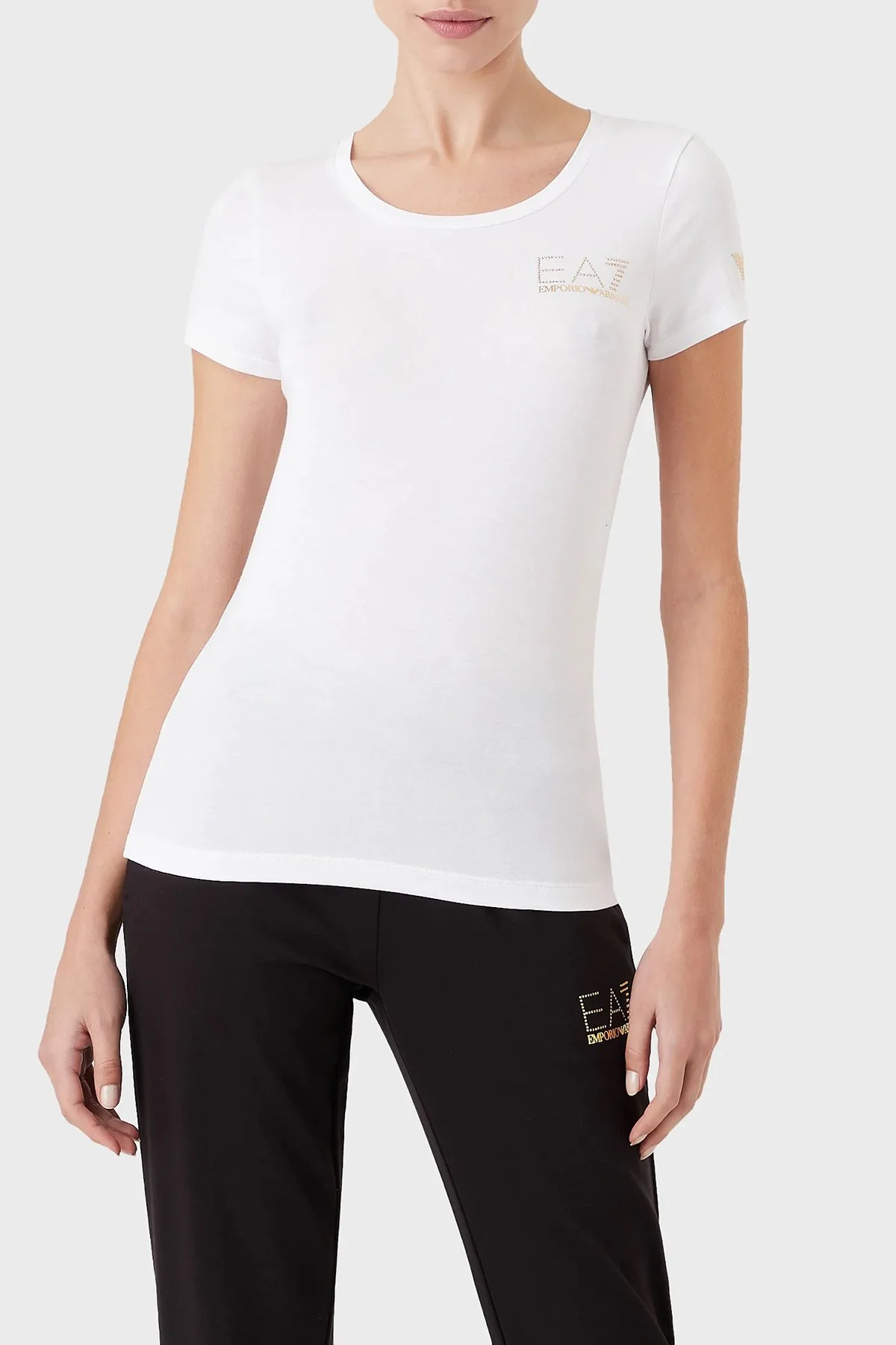 EA7 Pamuklu Slim Fit Bisiklet Yaka Kadın T Shirt 8NTT65 TJDQZ 1100 BEYAZ - 1