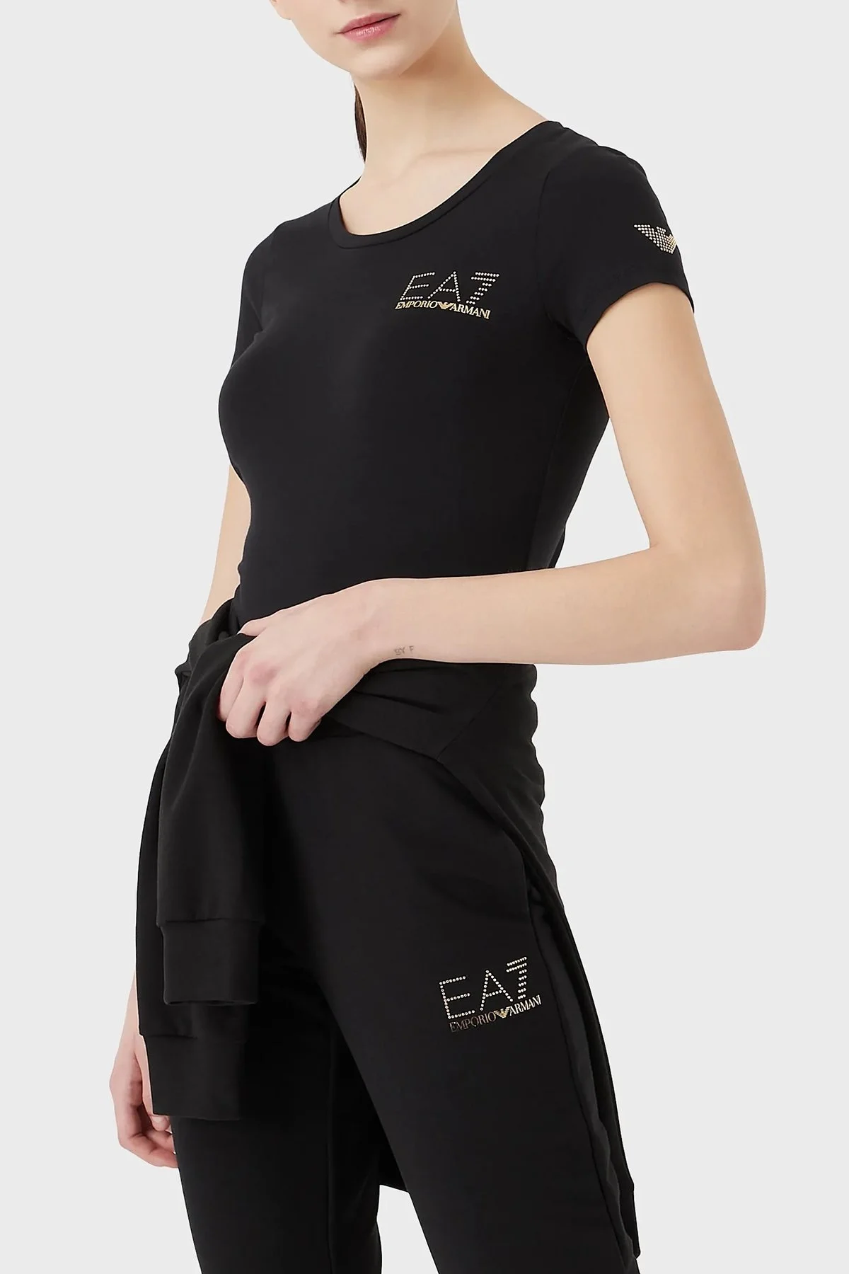 EA7 Pamuklu Slim Fit Bisiklet Yaka Bayan T Shirt 8NTT65 TJDQZ 1200 SİYAH - 1