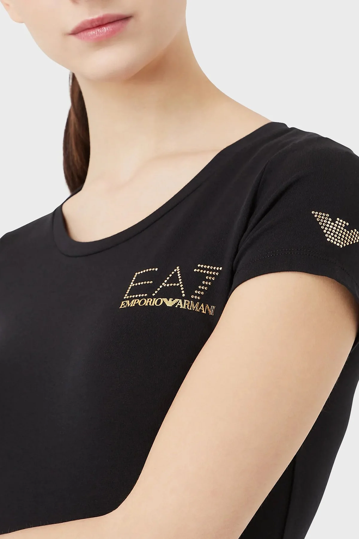 EA7 Pamuklu Slim Fit Bisiklet Yaka Kadın T Shirt 8NTT65 TJDQZ 1200 SİYAH - 3