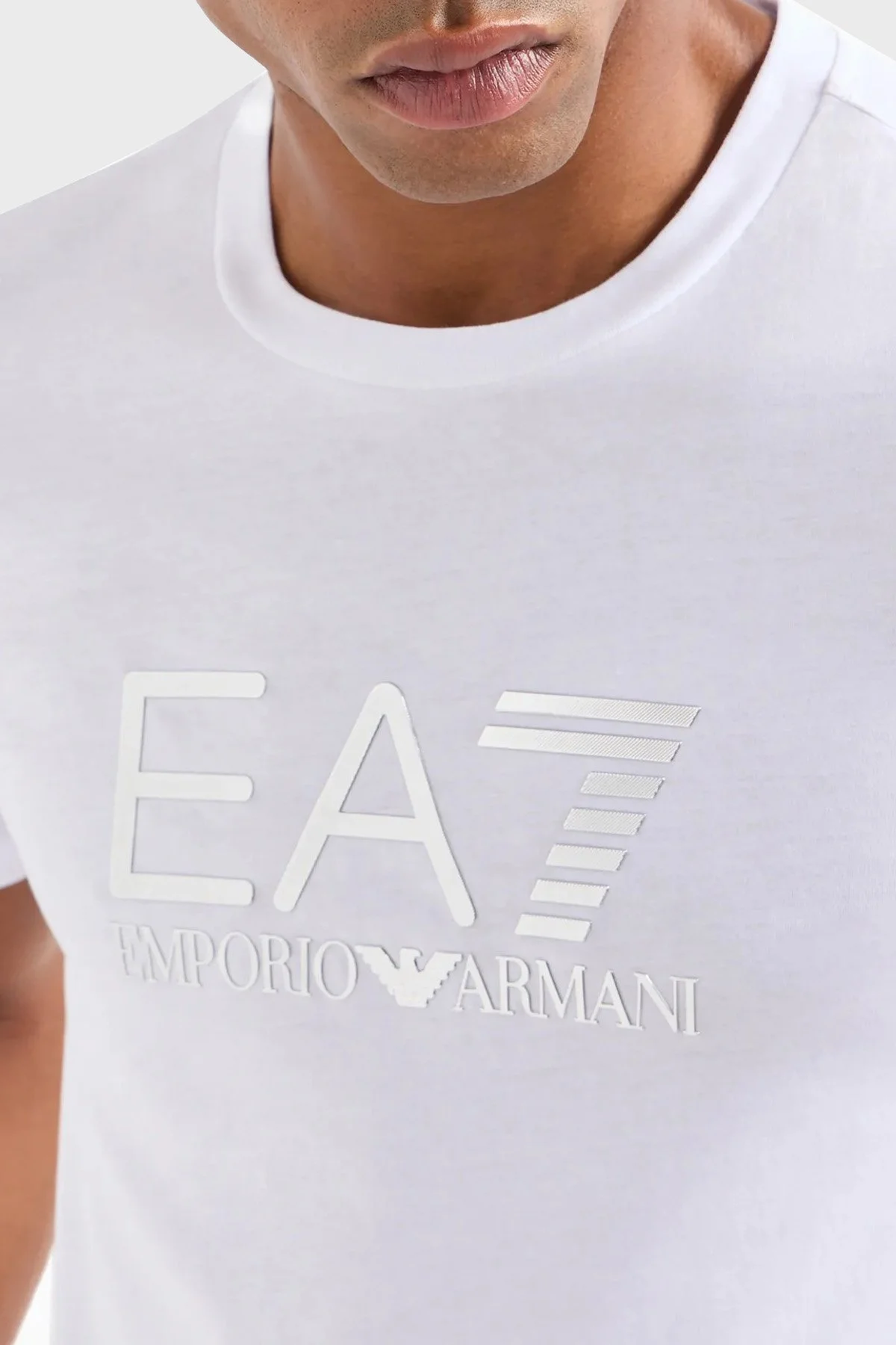 EA7 Pamuklu Slim Fit Bisiklet Yaka Erkek T Shirt 3DPT71 PJM9Z 1100 BEYAZ - 4