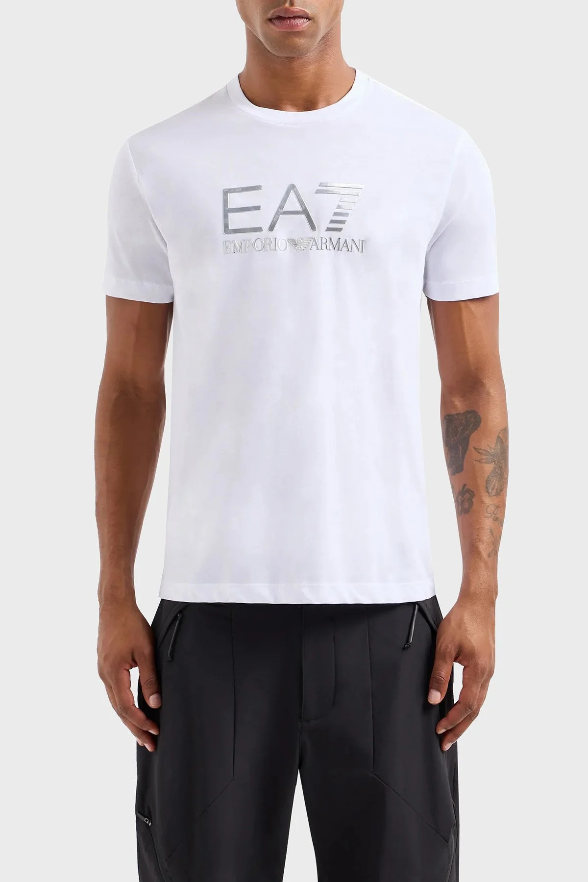 EA7 Pamuklu Slim Fit Bisiklet Yaka Erkek T Shirt 3DPT71 PJM9Z 1100 BEYAZ - 1