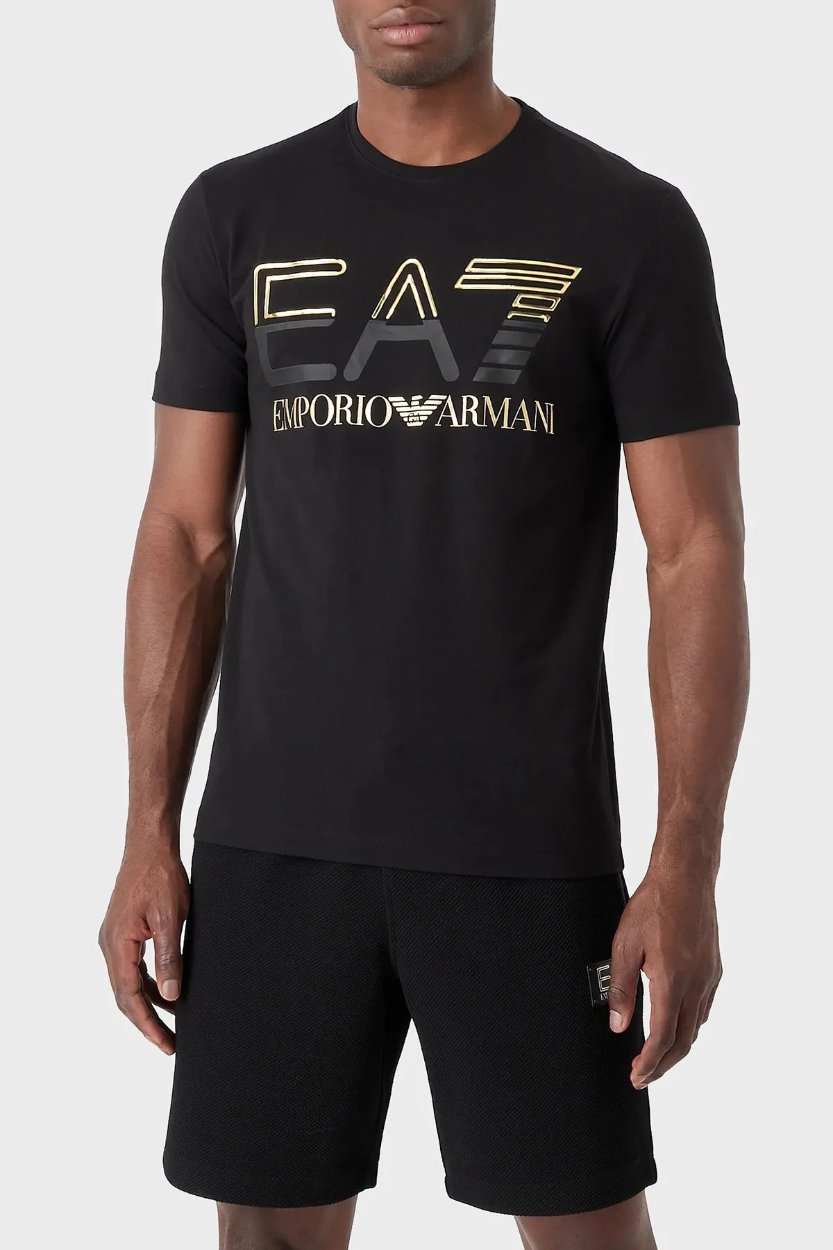 EA7 Pamuklu Slim Fit Bisiklet Yaka Erkek T Shirt 3RPT07 PJLBZ 0208 SİYAH - 1