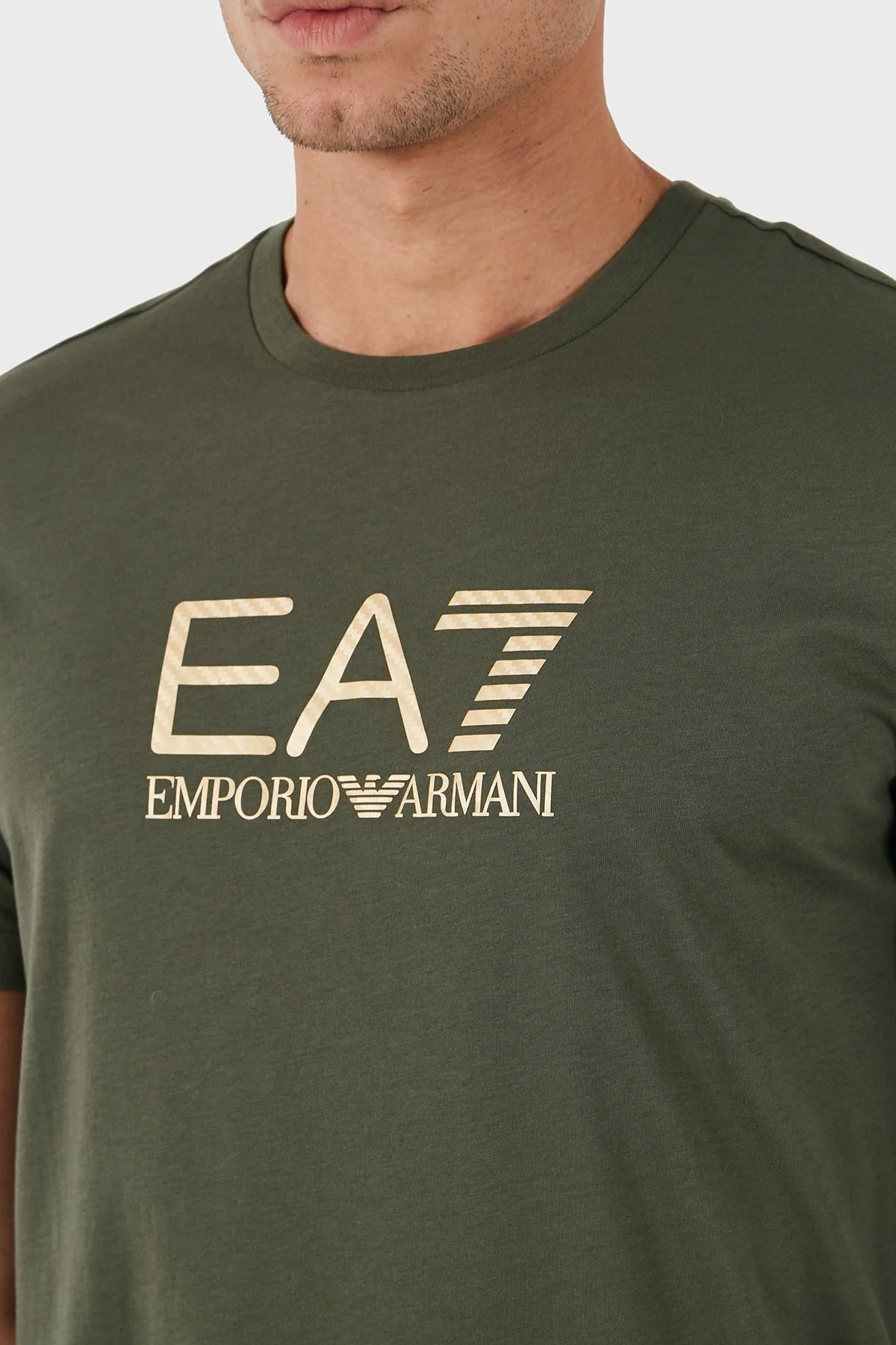 EA7 Pamuklu Slim Fit Bisiklet Yaka Logolu Erkek T Shirt 7M000007 AF10170 U8100 HAKİ - 3