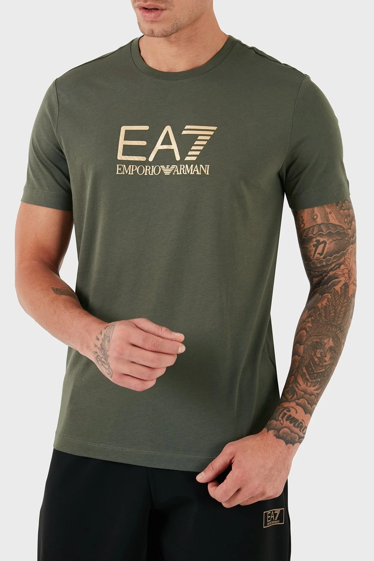 EA7 Pamuklu Slim Fit Bisiklet Yaka Logolu Erkek T Shirt 7M000007 AF10170 U8100 HAKİ - 12