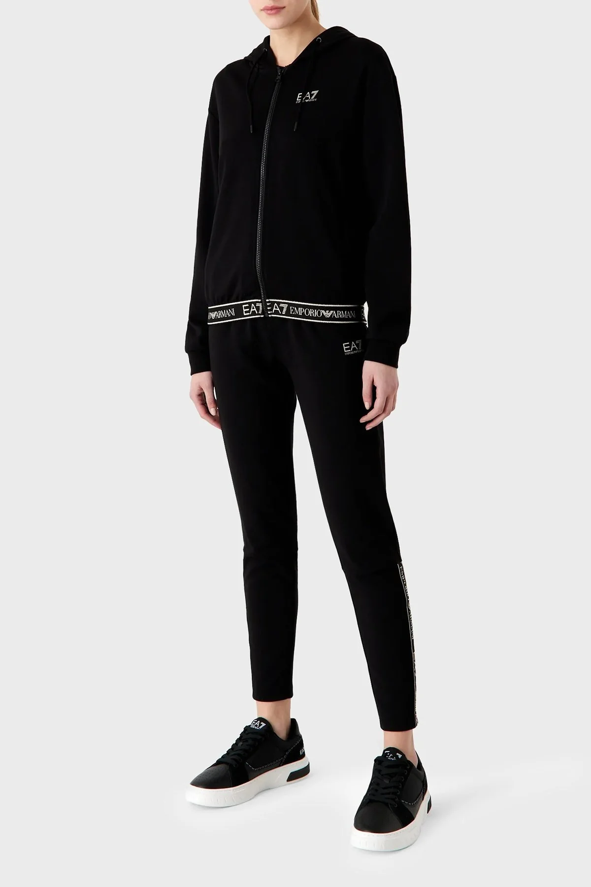 EA7 Pamuklu Slim Fit Kapüşonlu Bayan Eşofman Takımı 6RTV56 TJKWZ 1200 SİYAH - 1