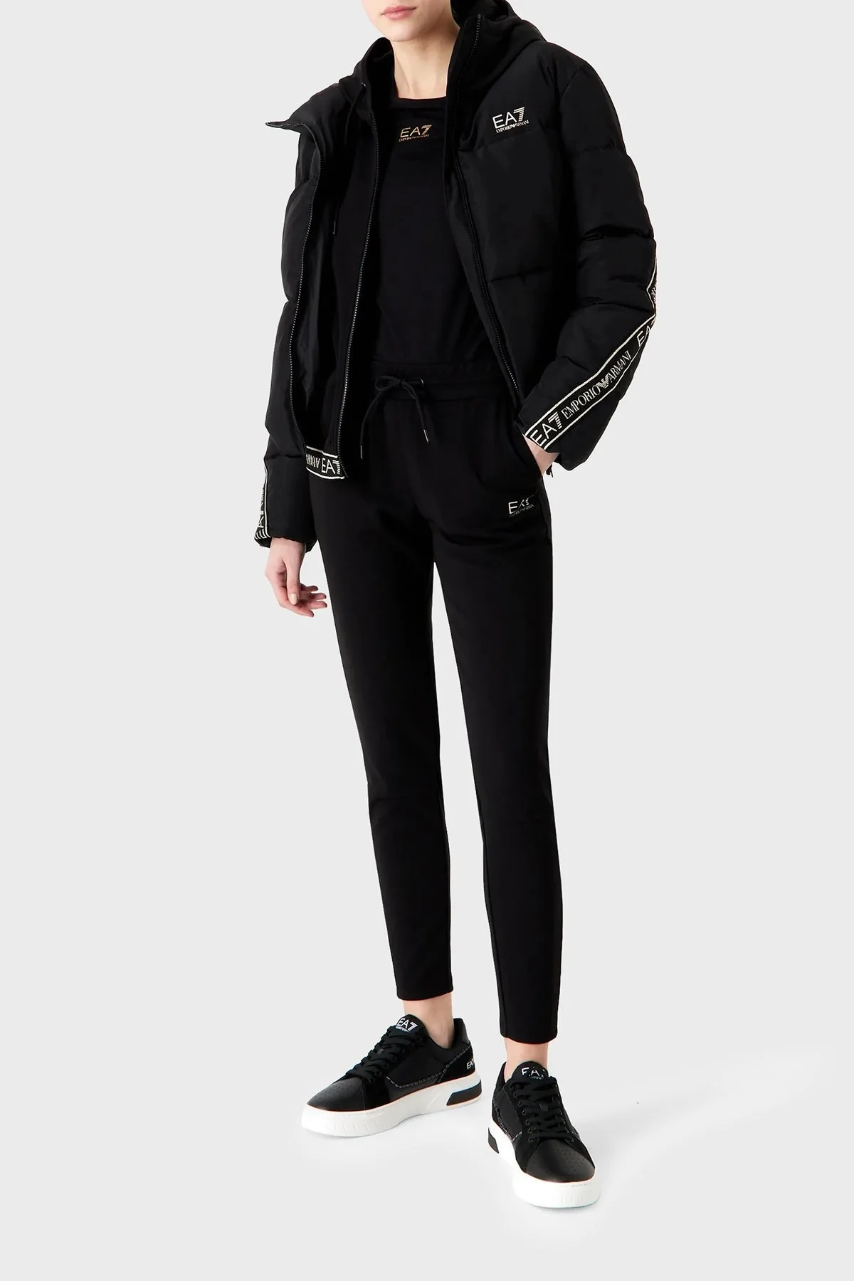 EA7 Pamuklu Slim Fit Kapüşonlu Bayan Eşofman Takımı 6RTV56 TJKWZ 1200 SİYAH - 2