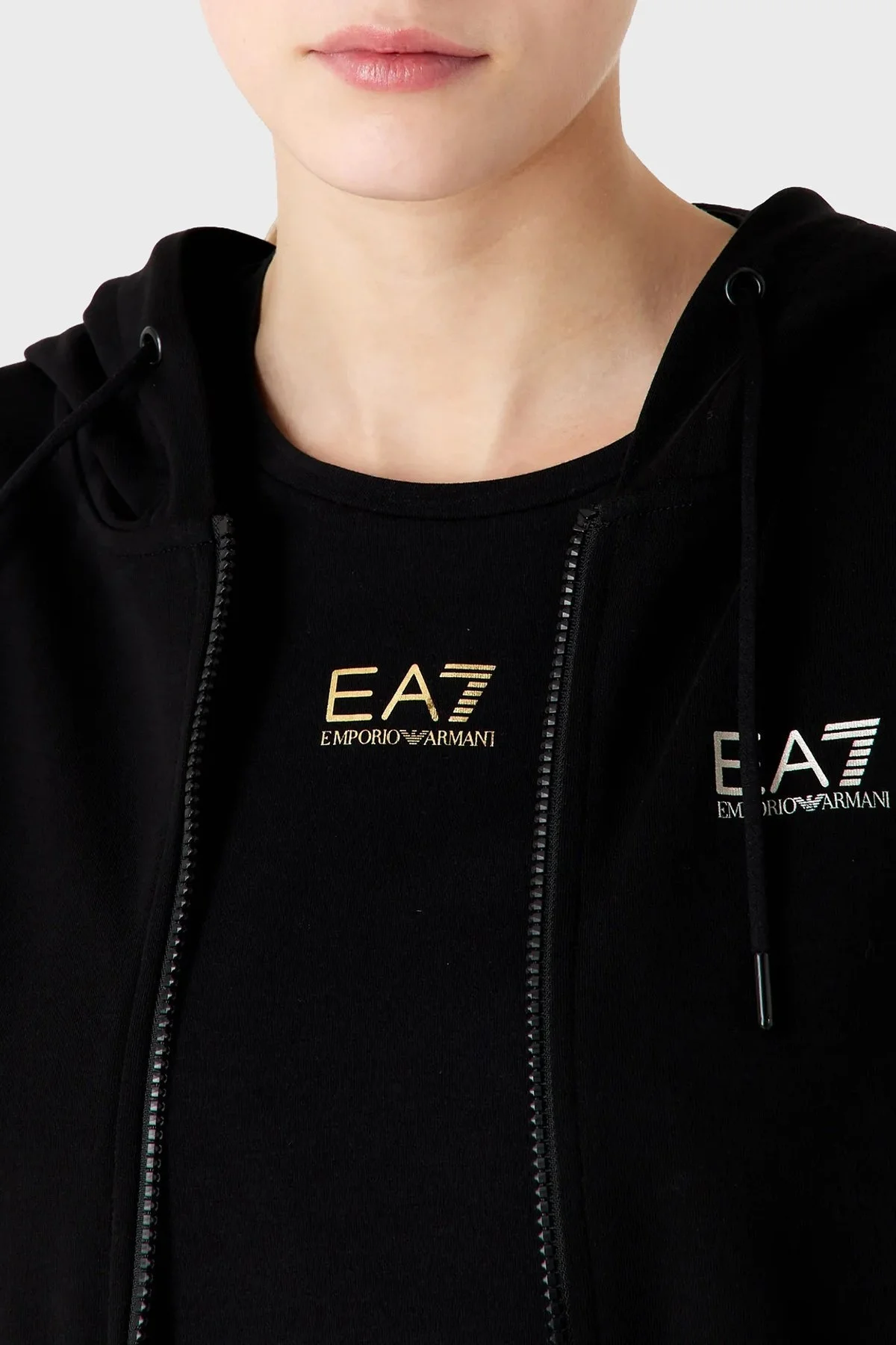 EA7 Pamuklu Slim Fit Kapüşonlu Bayan Eşofman Takımı 6RTV56 TJKWZ 1200 SİYAH - 3