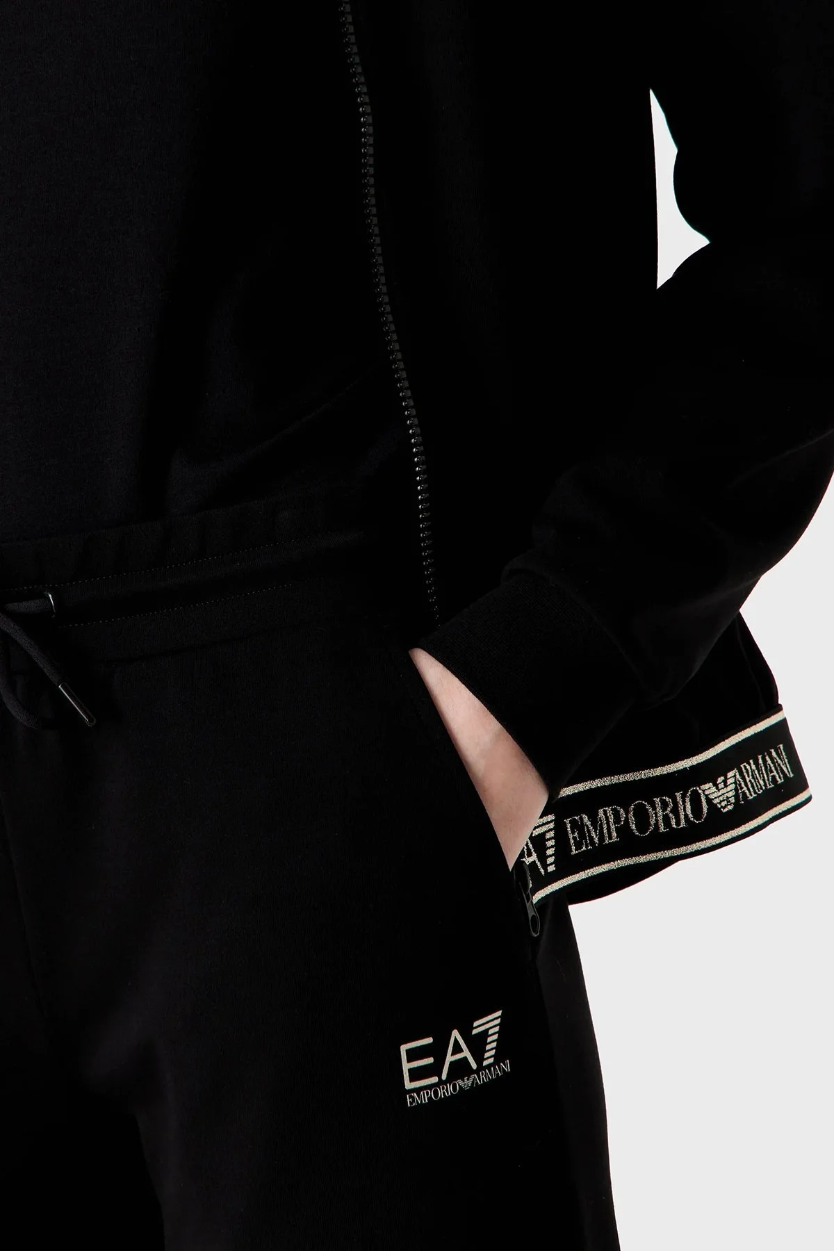 EA7 Pamuklu Slim Fit Kapüşonlu Bayan Eşofman Takımı 6RTV56 TJKWZ 1200 SİYAH - 4