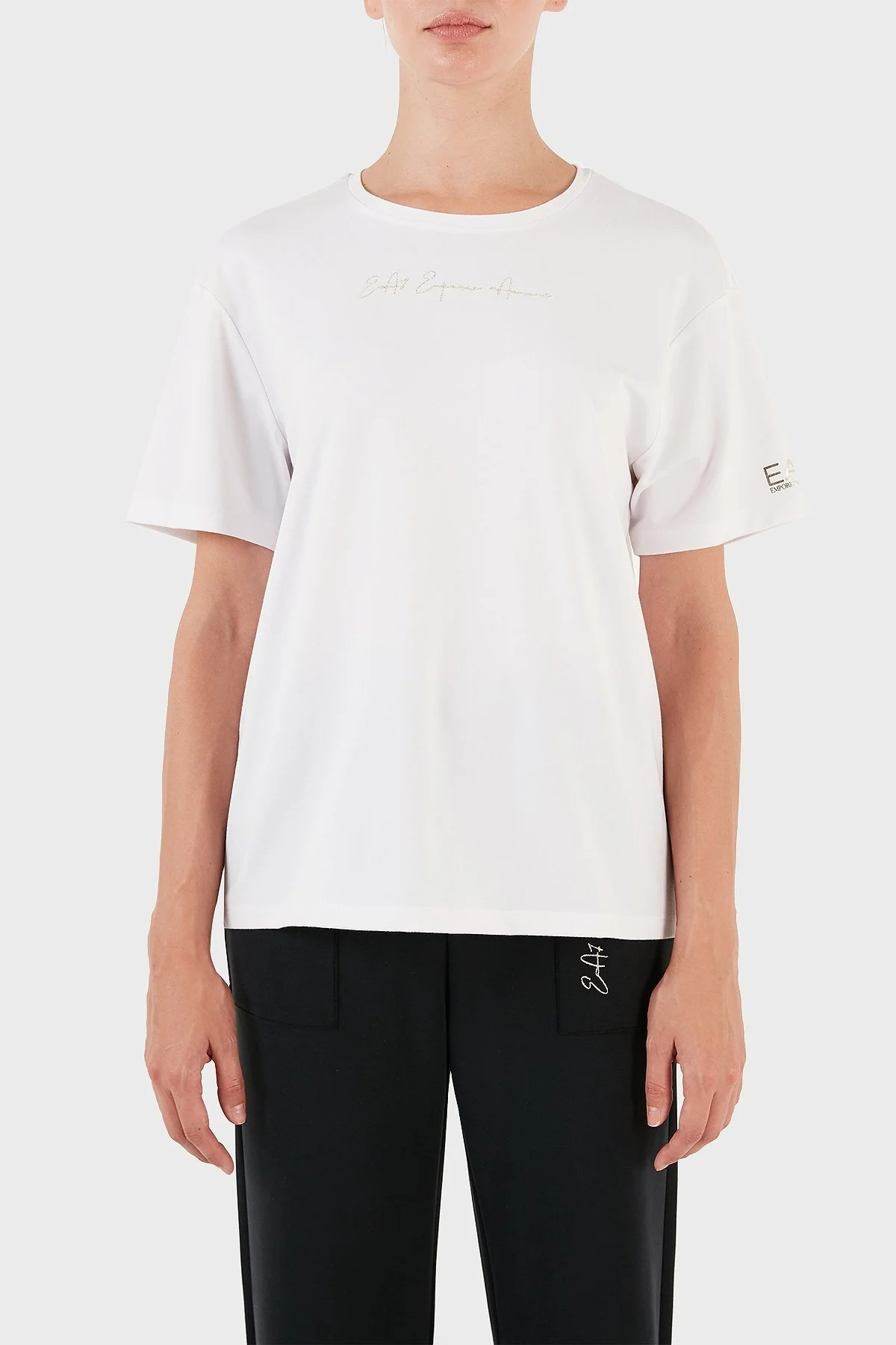 EA7 Regular Fit Bisiklet Yaka Bayan T Shirt 6RTT02 TJDFZ 1100 BEYAZ - 1