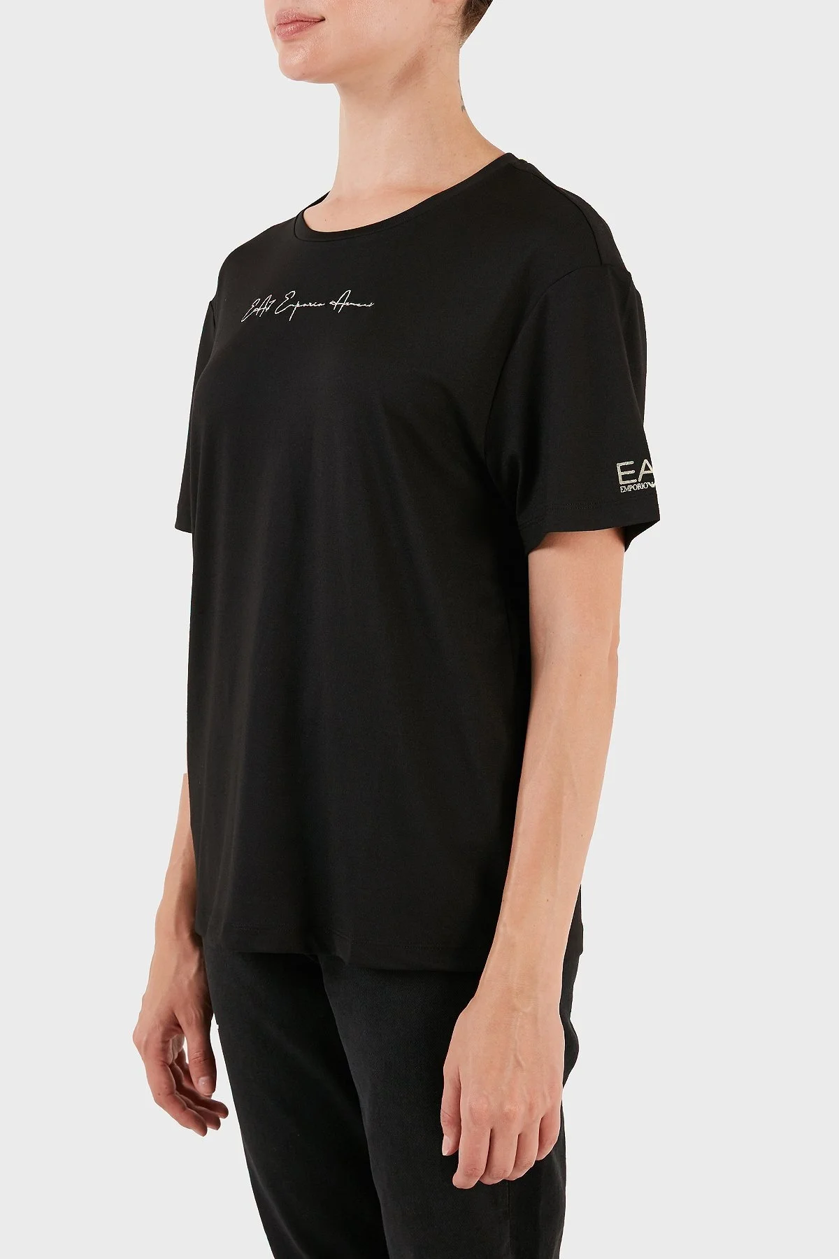 EA7 Regular Fit Bisiklet Yaka Bayan T Shirt 6RTT02 TJDFZ 1200 SİYAH - 3