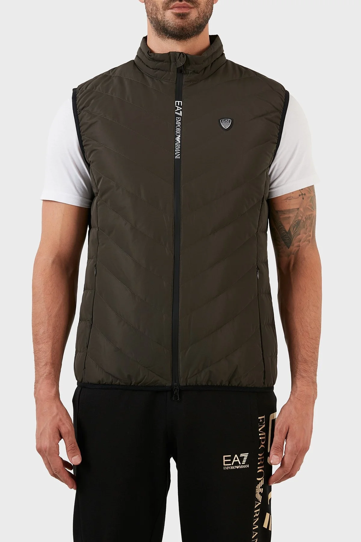 EA7 Regular Fit Cepli Ördek ve Kuş Tüyü Dolgulu Dik Yaka Erkek Yelek 8NPQ03 PNE1Z 1866 HAKİ - 1