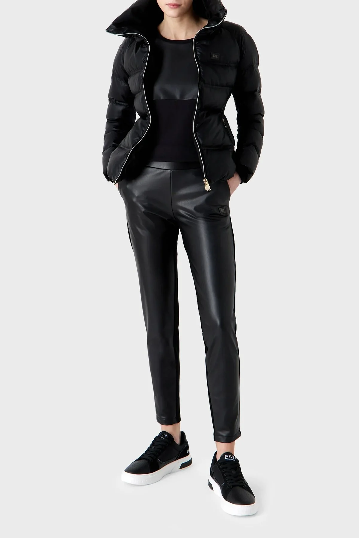 EA7 Regular Fit Deri Görünümlü Tayt Bayan Pantolon 6RTP72 TJRLZ 1200 SİYAH - 2