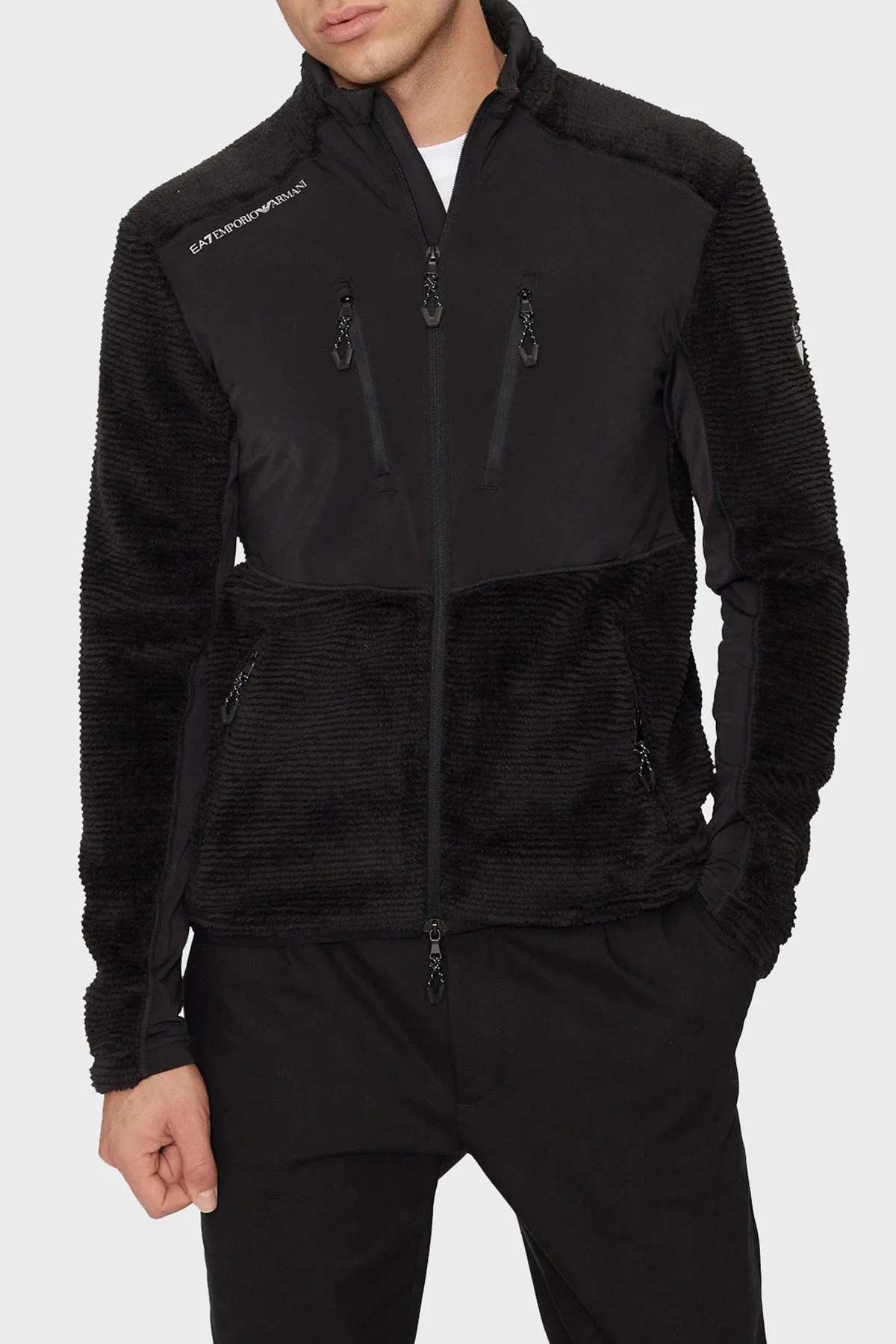 EA7 Regular Fit Dik Yaka Fermuarlı Polar Erkek Ceket 6DPMA4 PJSTZ 1200 SİYAH - 1
