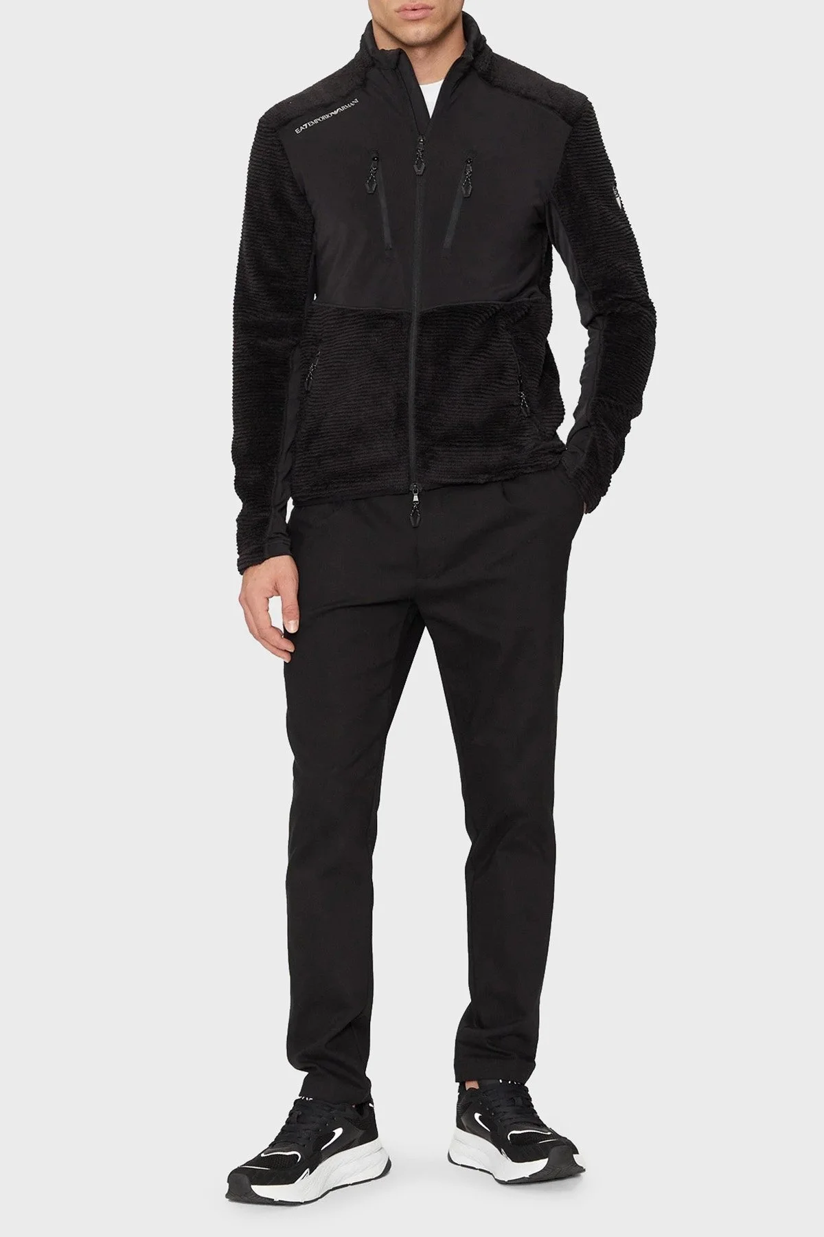 EA7 Regular Fit Dik Yaka Fermuarlı Polar Erkek Ceket 6DPMA4 PJSTZ 1200 SİYAH - 3