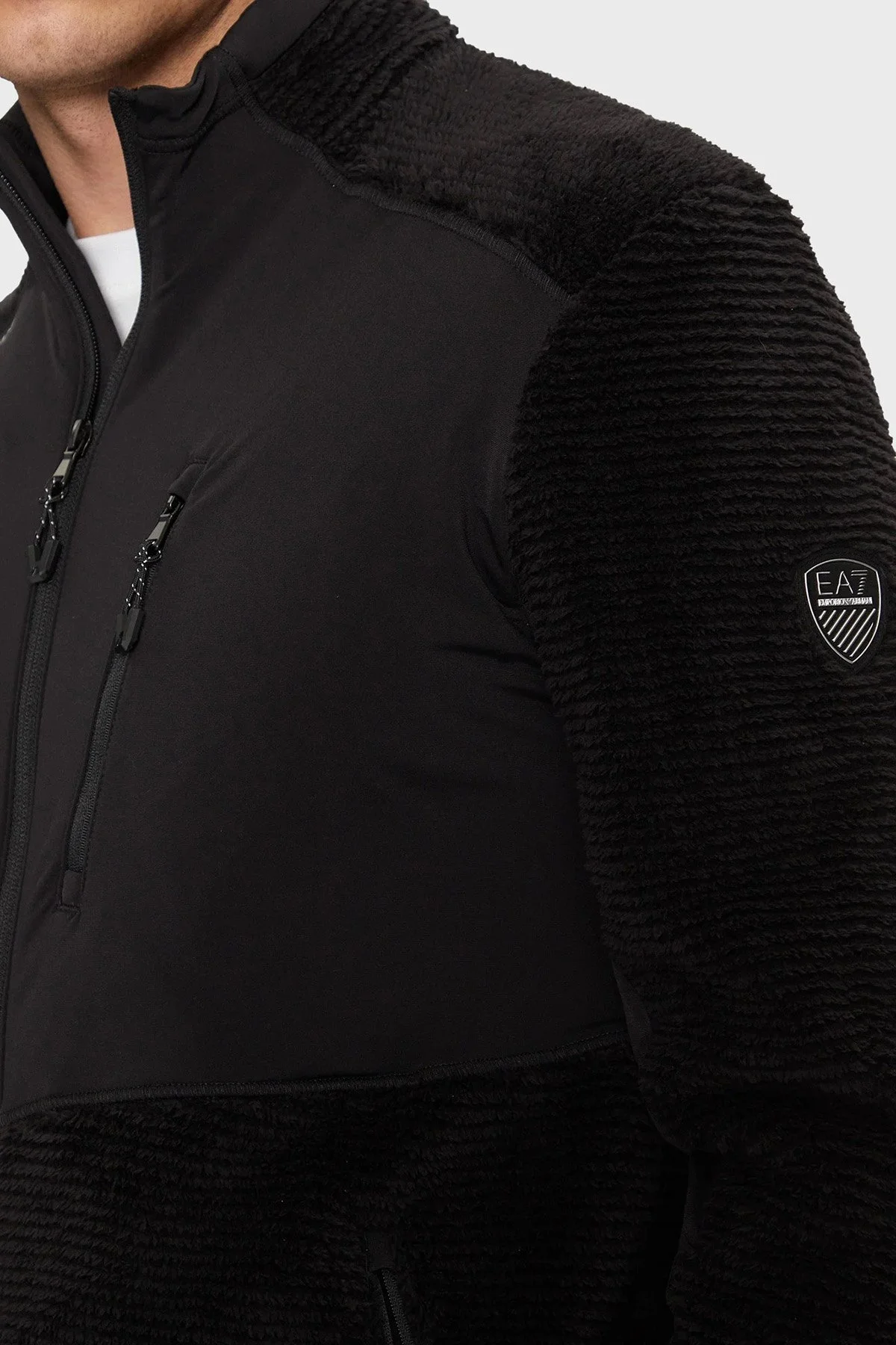 EA7 Regular Fit Dik Yaka Fermuarlı Polar Erkek Ceket 6DPMA4 PJSTZ 1200 SİYAH - 4