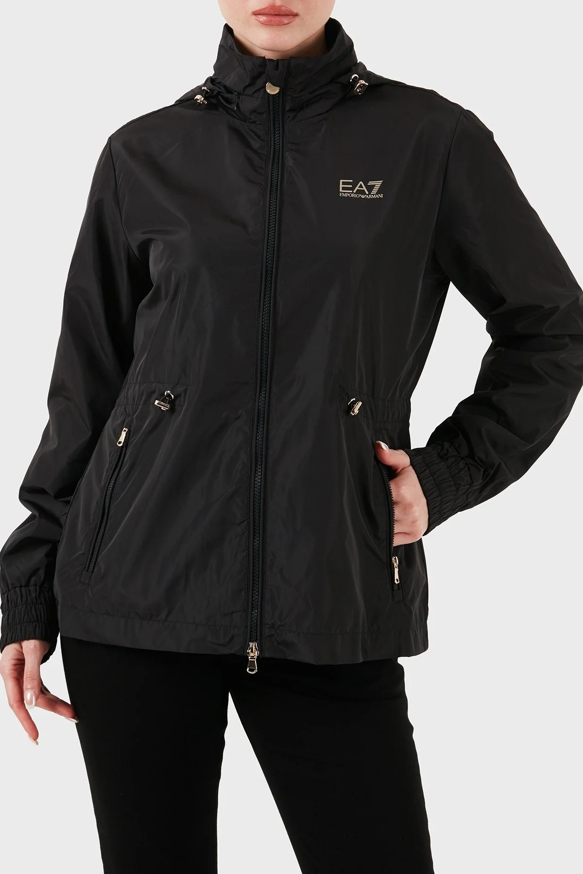 EA7 Regular Fit Dik Yaka Rüzgar Geçirmez Logolu Bayan Ceket 7W000093 AF12454 UC001 SİYAH - 1