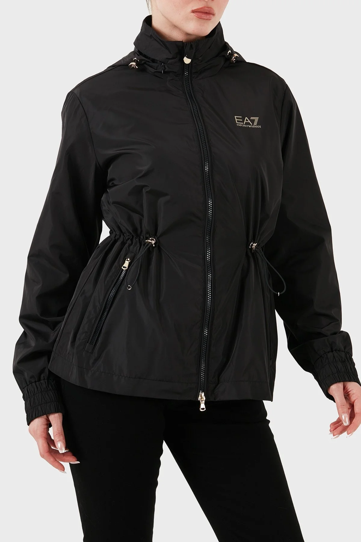 EA7 Regular Fit Dik Yaka Rüzgar Geçirmez Logolu Bayan Ceket 7W000093 AF12454 UC001 SİYAH - 4