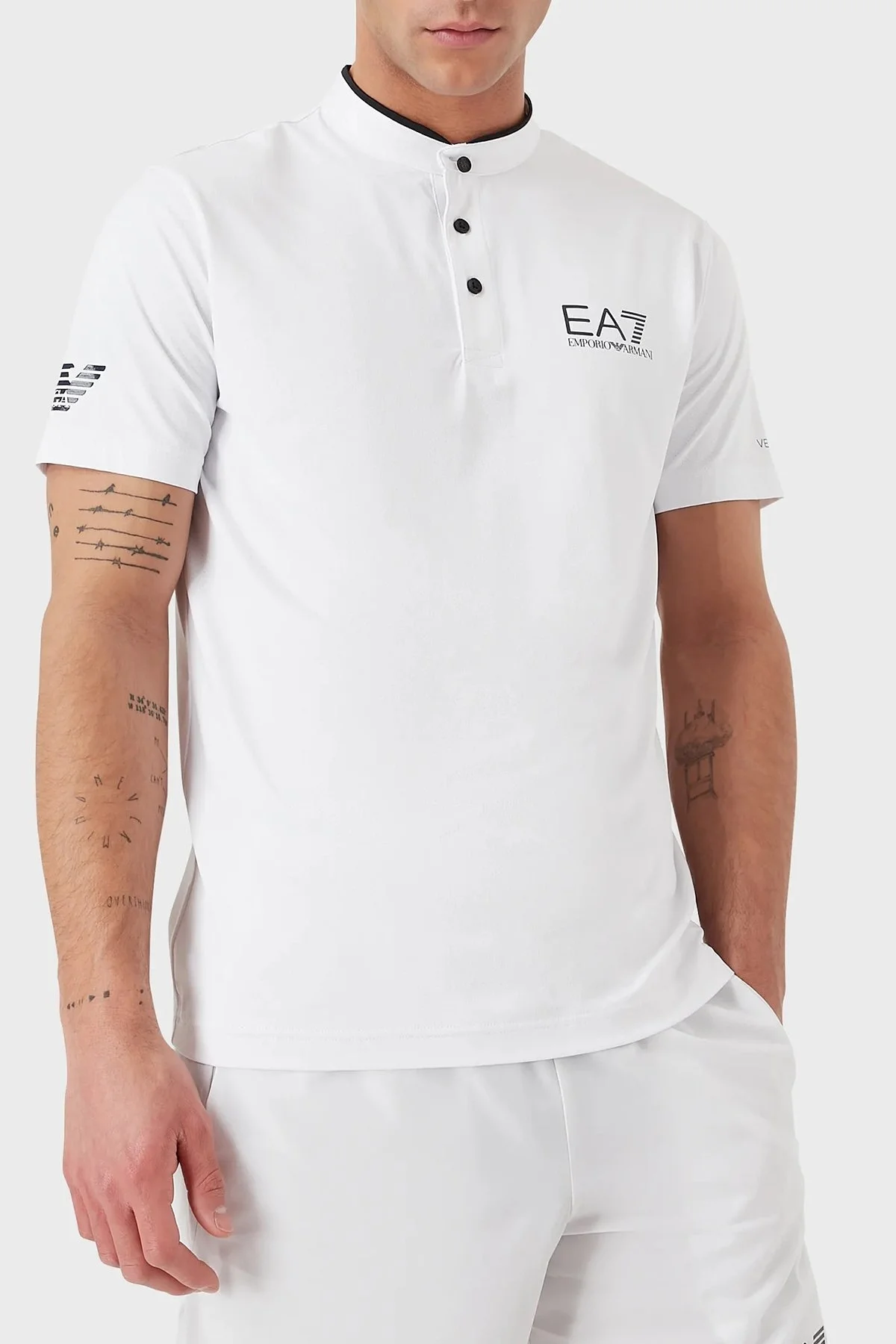 EA7 Regular Fit Düğmeli Sıfır Yaka Erkek T Shirt 8NPT21 PJEMZ 1100 BEYAZ - 1