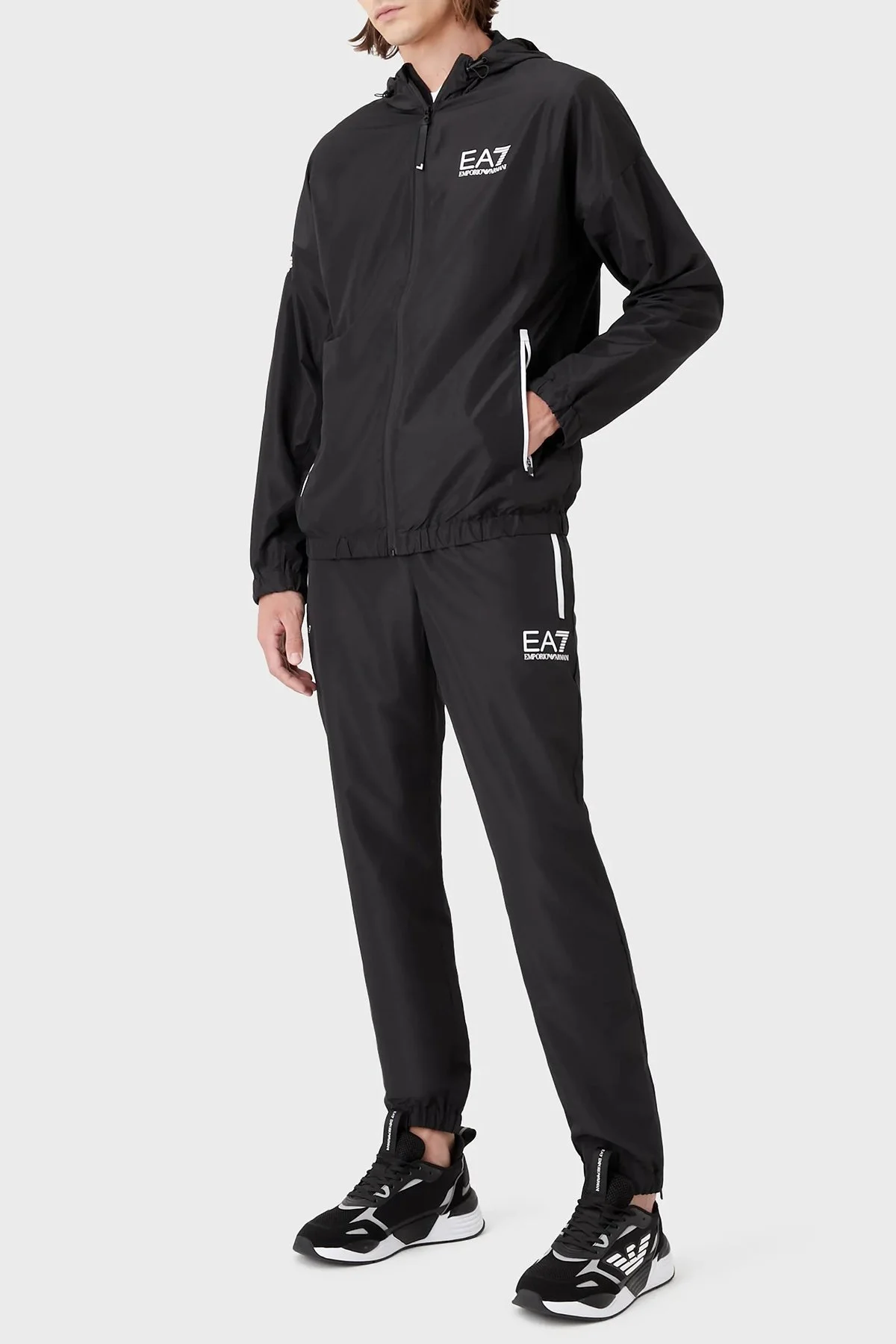 EA7 Regular Fit Fermuarlı Cepli Kapüşonlu Erkek Eşofman Takımı 8NPV08 PN4HZ 0200 SİYAH - 1
