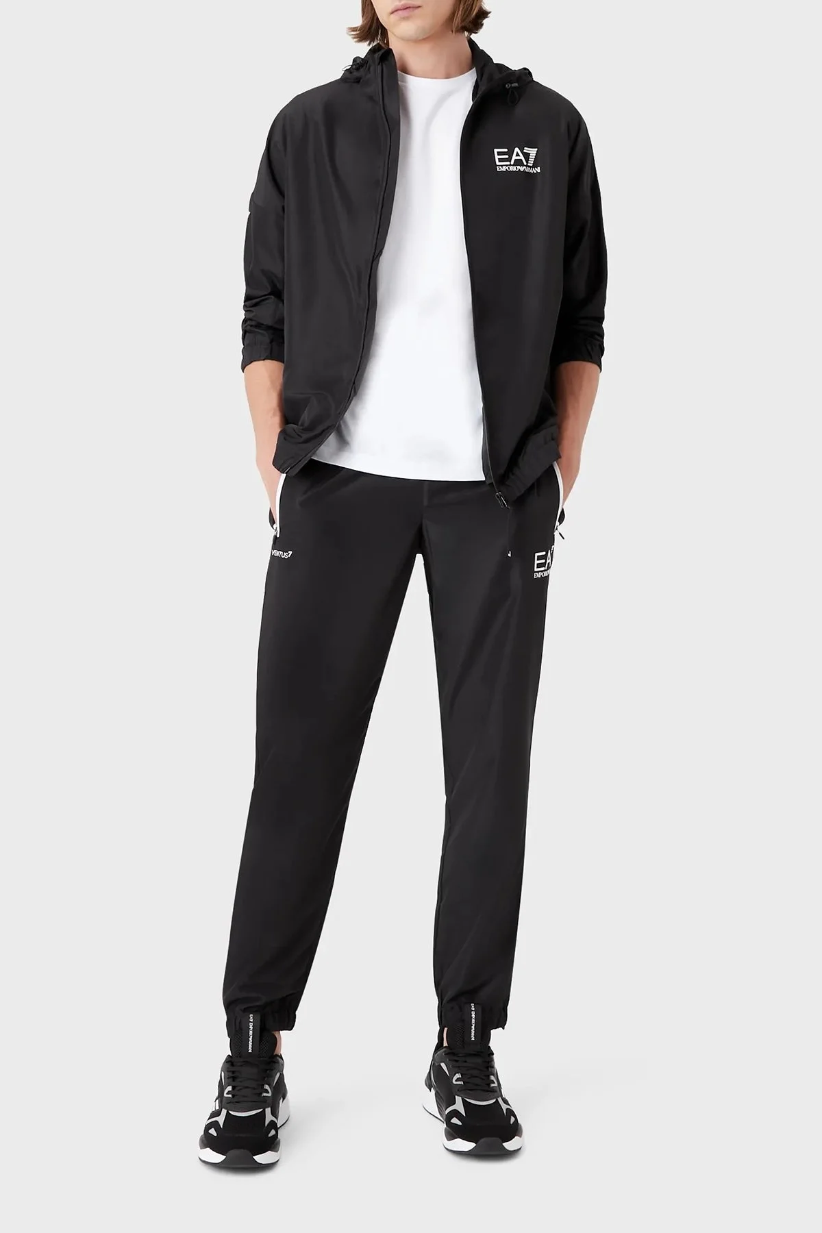 EA7 Regular Fit Fermuarlı Cepli Kapüşonlu Erkek Eşofman Takımı 8NPV08 PN4HZ 0200 SİYAH - 2