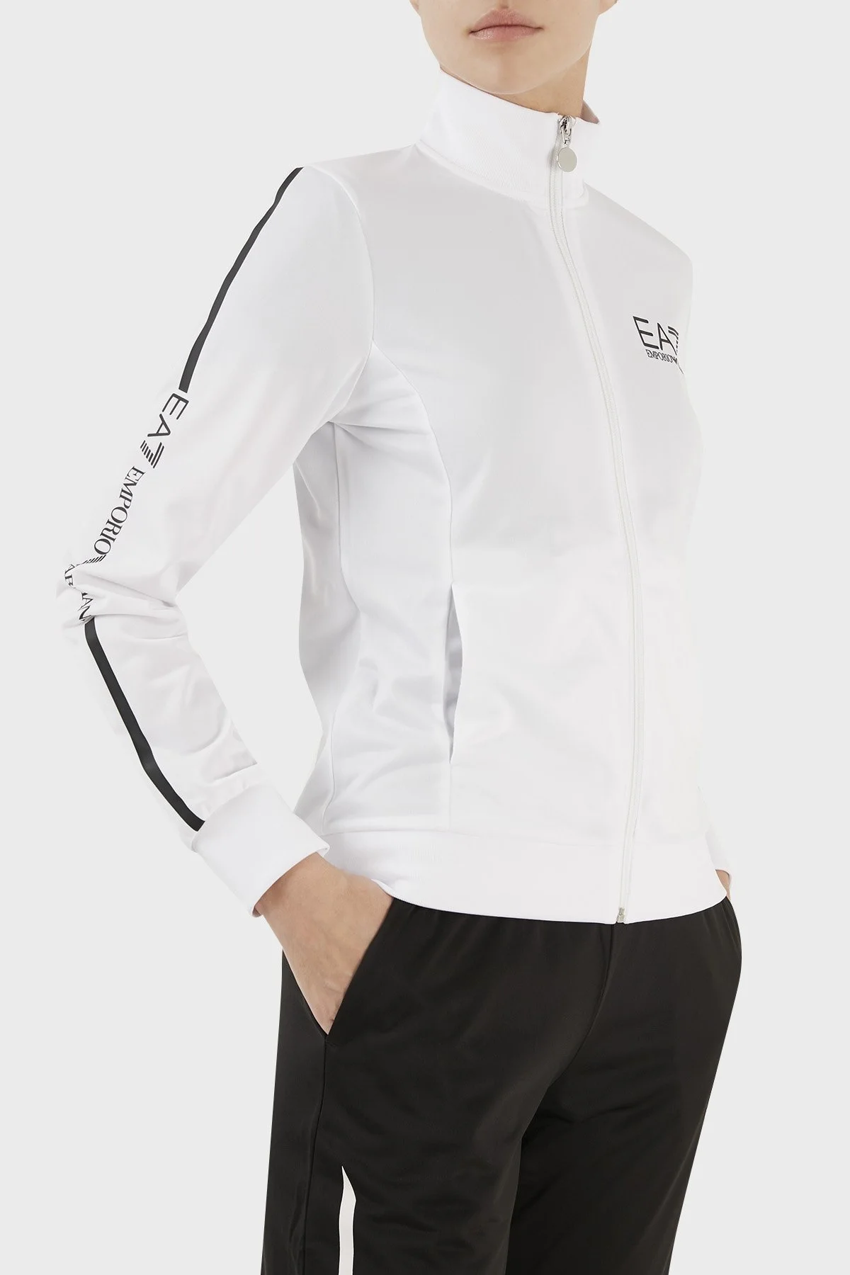EA7 Regular Fit Fermuarlı Dik Yaka Bayan Eşofman Takımı 6LTV58 TJ26Z 22BA BEYAZ-SİYAH - 3