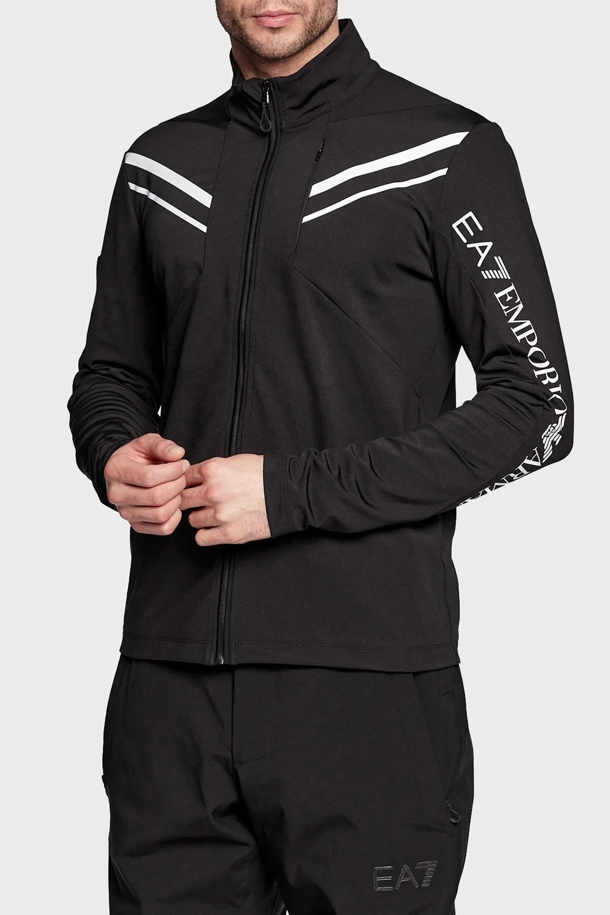 EA7 Regular Fit Fermuarlı Dik Yaka Kışlık Erkek Sweat 6LPMC8 PJKAZ 1200 SİYAH - 1