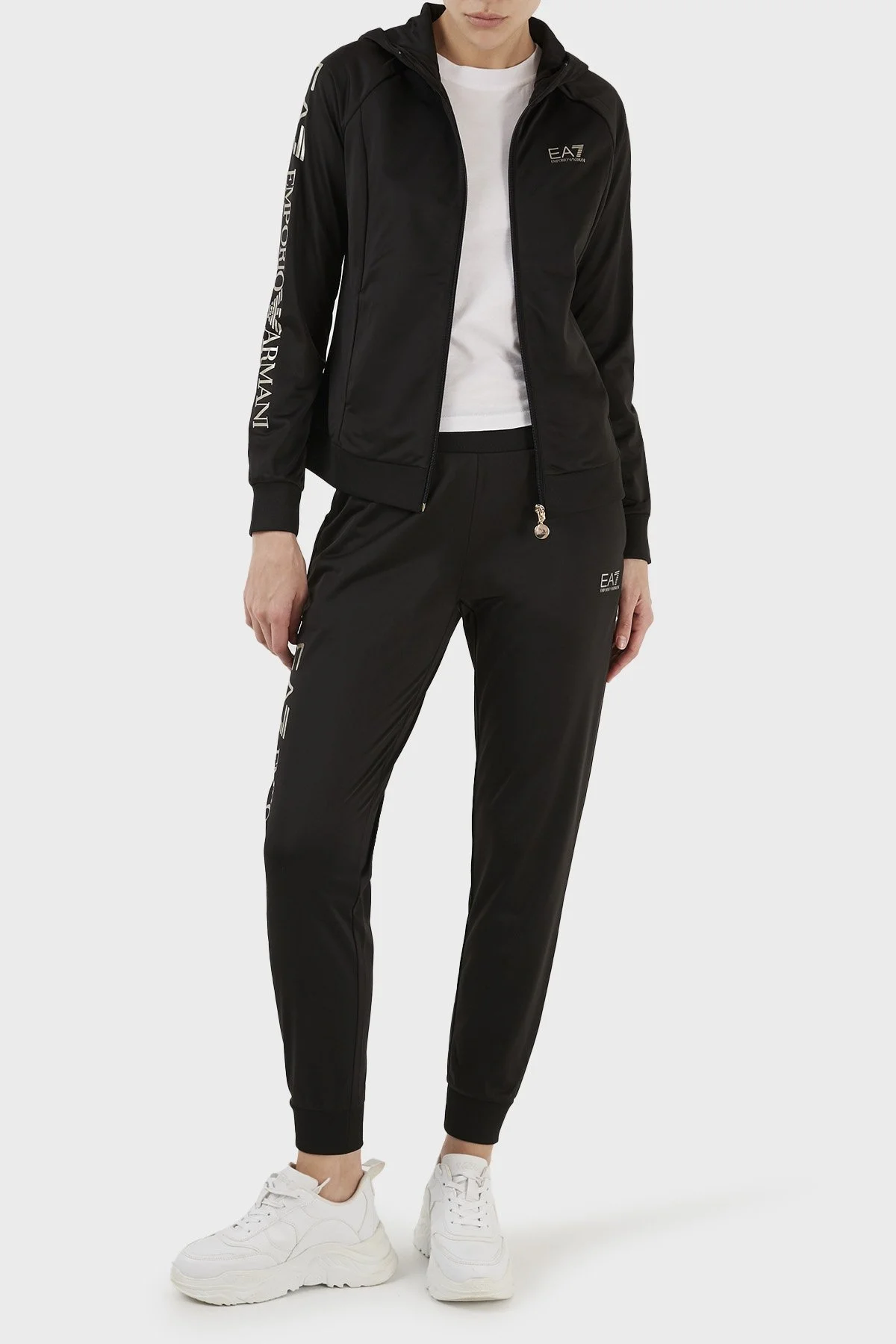 EA7 Regular Fit Fermuarlı Kapüşonlu Bayan Eşofman Takımı 6LTV62 TJ26Z 0200 SİYAH - 1