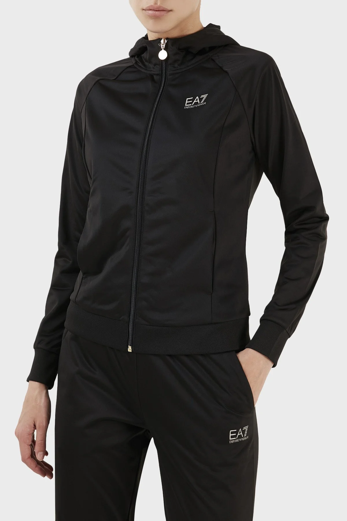 EA7 Regular Fit Fermuarlı Kapüşonlu Kadın Eşofman Takımı 6LTV62 TJ26Z 0200 SİYAH - 2