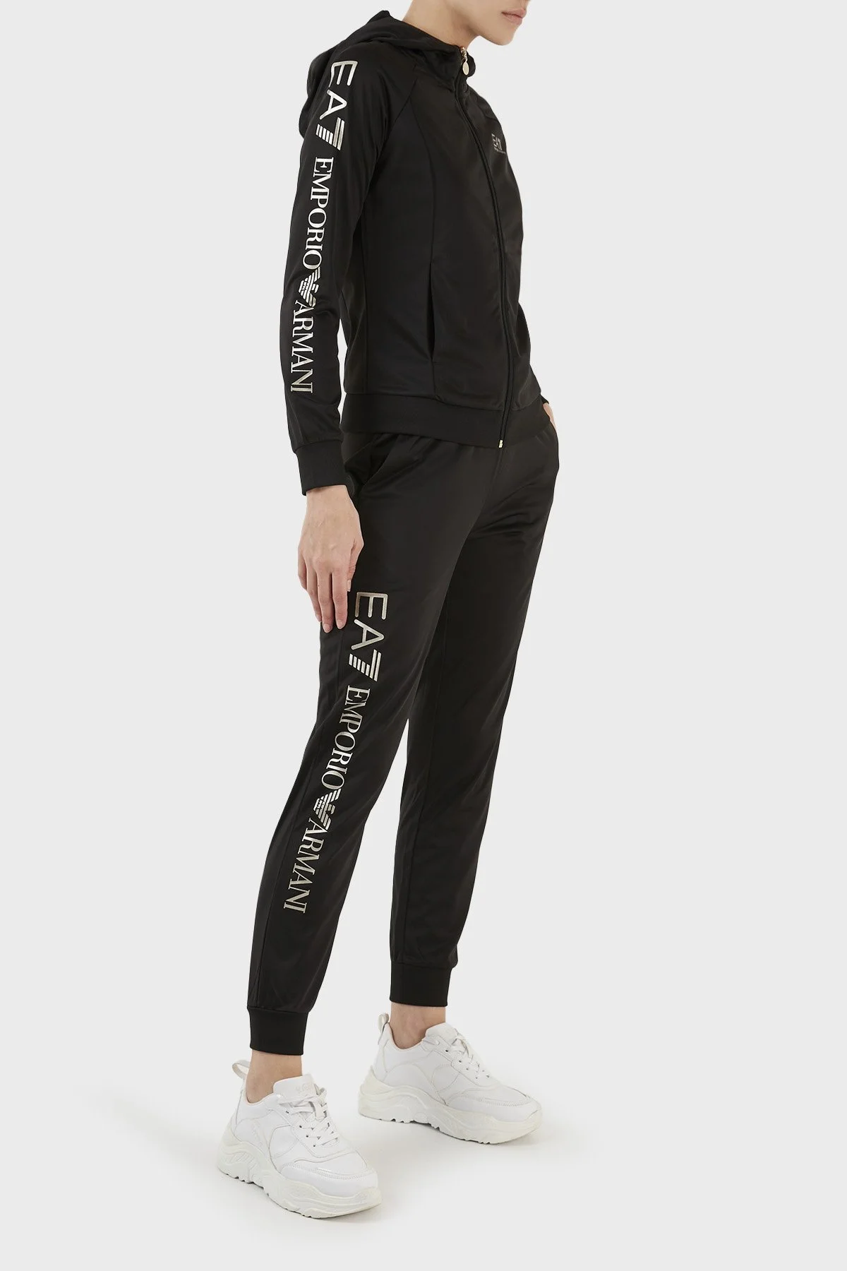 EA7 Regular Fit Fermuarlı Kapüşonlu Kadın Eşofman Takımı 6LTV62 TJ26Z 0200 SİYAH - 3