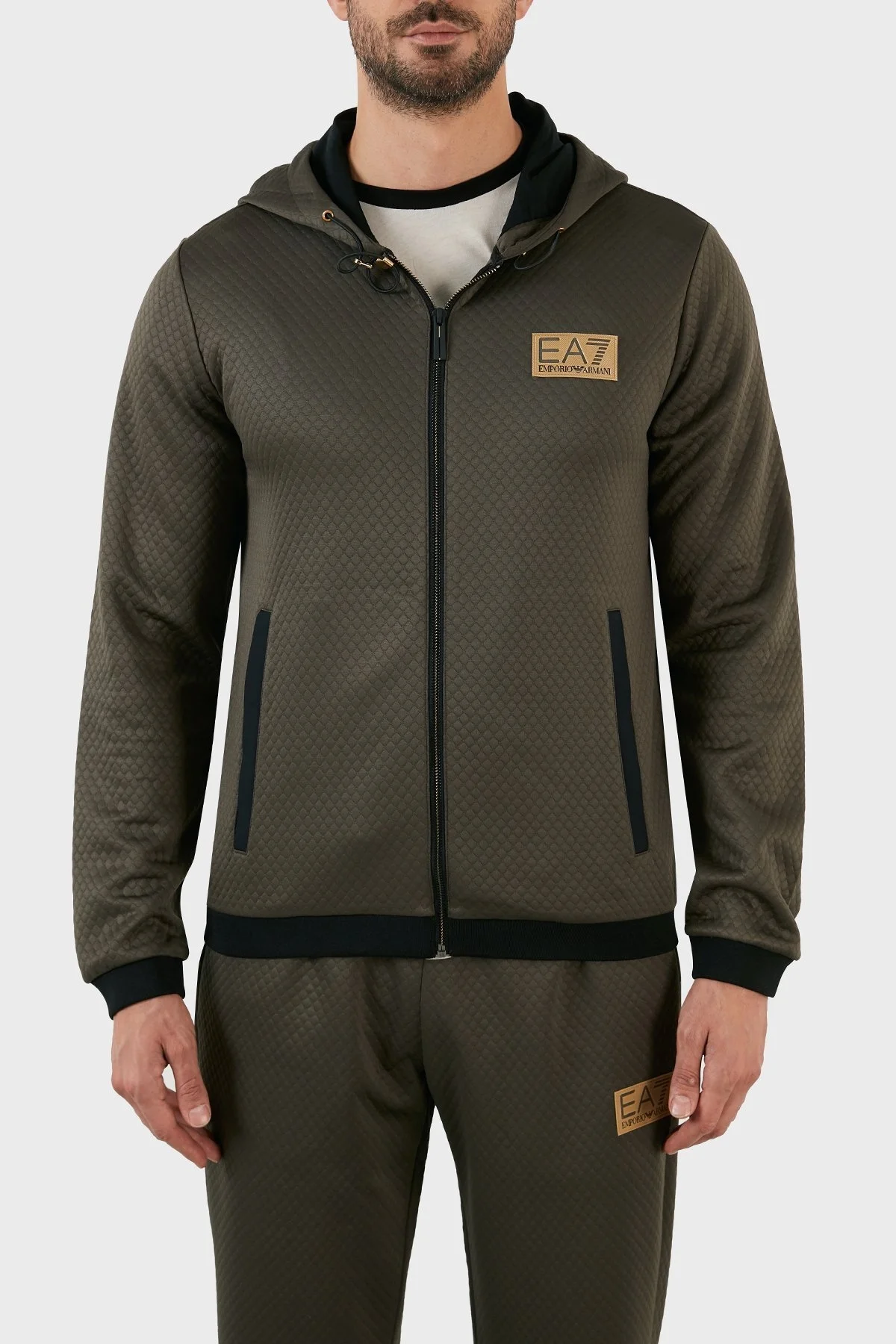 EA7 Regular Fit Fermuarlı Kapüşonlu Erkek Sweat 6LPM31 PJHXZ 1866 HAKİ - 1