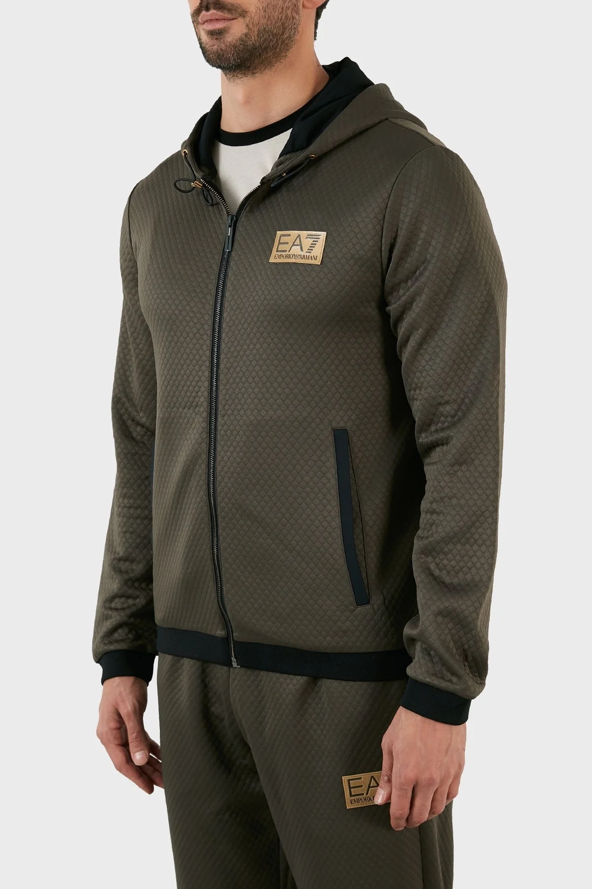 EA7 Regular Fit Fermuarlı Kapüşonlu Erkek Sweat 6LPM31 PJHXZ 1866 HAKİ - 2