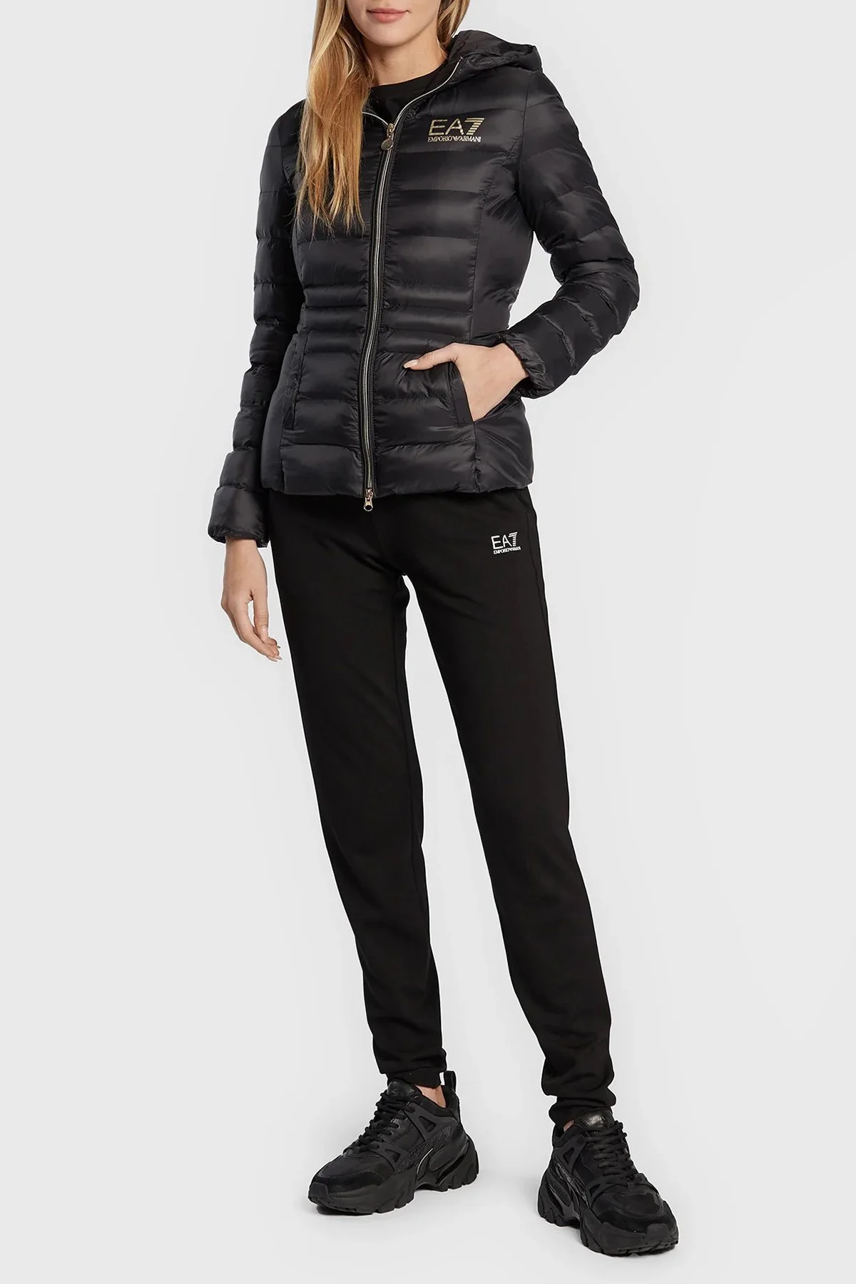 EA7 Regular Fit Fermuarlı Kapüşonlu Şişme Kadın Mont 6LTB03 TN88Z 1200 SİYAH - 2