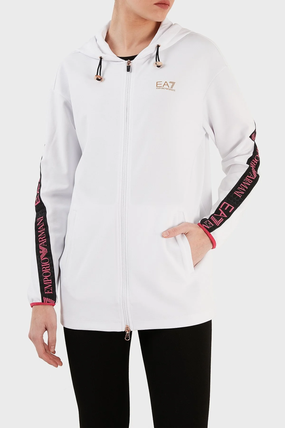 EA7 Regular Fit Fermuarlı Teknik Kumaşlı Kapüşonlu Bayan Sweat 3RTM04 TJKWZ 1100 BEYAZ - 2