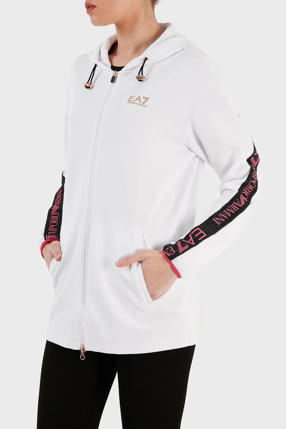 EA7 Regular Fit Fermuarlı Teknik Kumaşlı Kapüşonlu Bayan Sweat 3RTM04 TJKWZ 1100 BEYAZ - 3