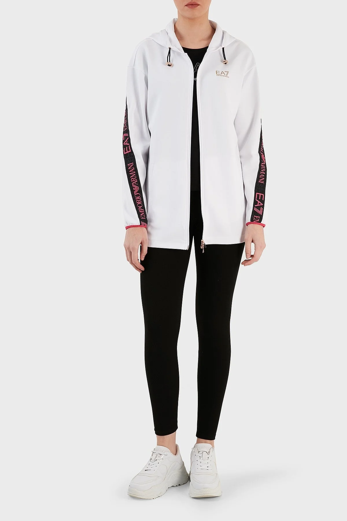 EA7 Regular Fit Fermuarlı Teknik Kumaşlı Kapüşonlu Bayan Sweat 3RTM04 TJKWZ 1100 BEYAZ - 4