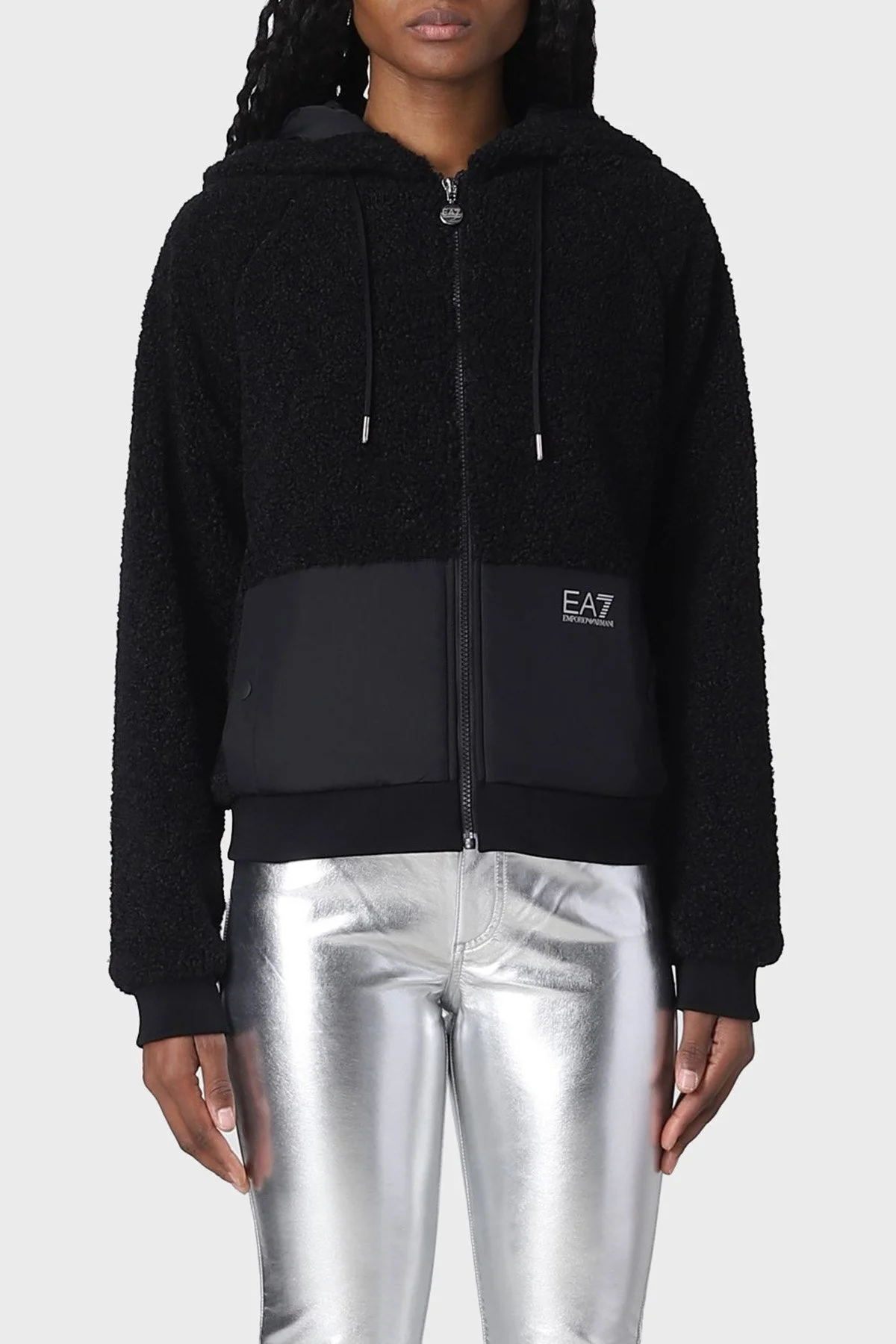EA7 Regular Fit Fermuarlı Yumuşak Dokulu Kapüşonlu Bayan Sweat 6LTM15 TJGQZ 1200 SİYAH - 1