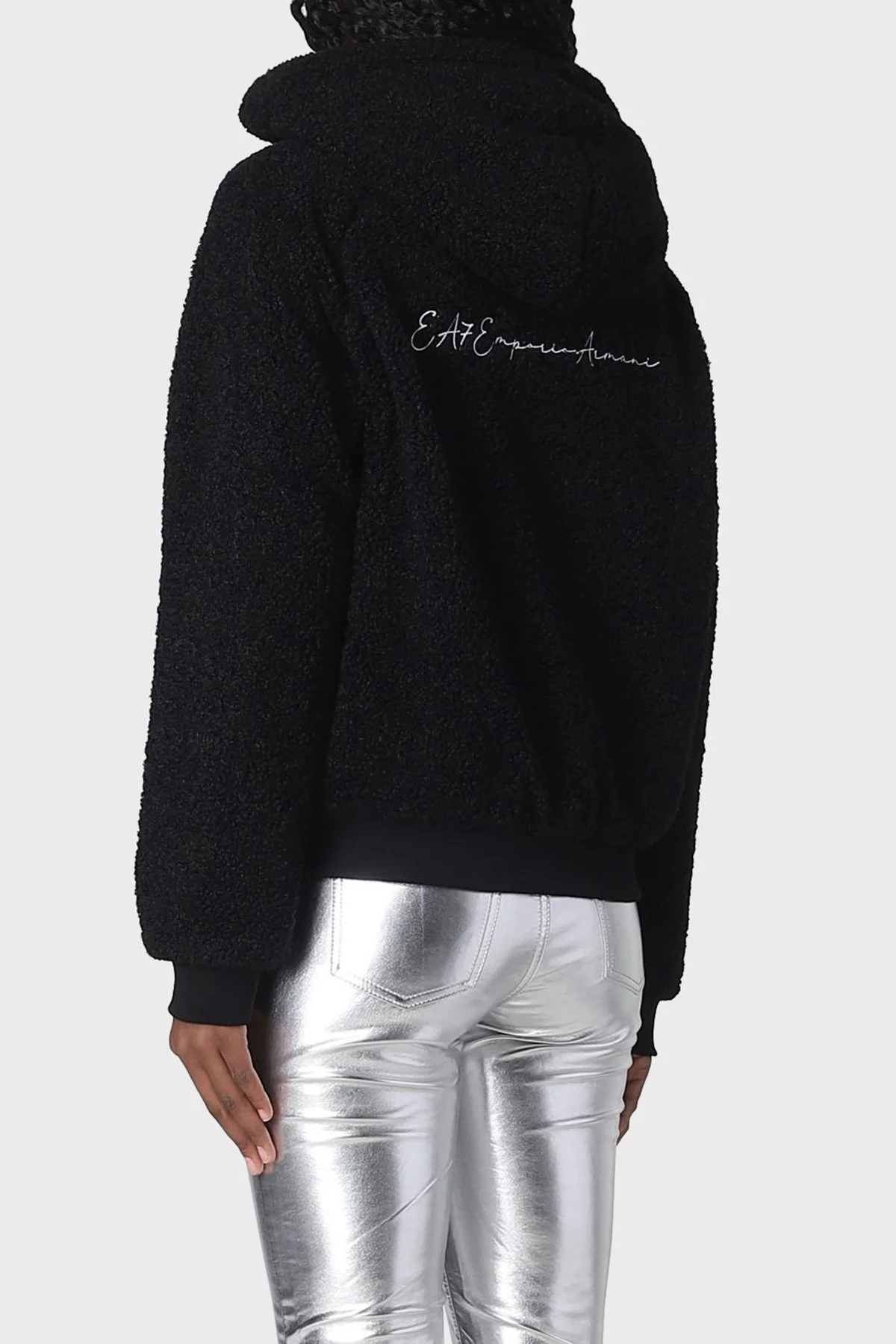 EA7 Regular Fit Fermuarlı Yumuşak Dokulu Kapüşonlu Bayan Sweat 6LTM15 TJGQZ 1200 SİYAH - 2
