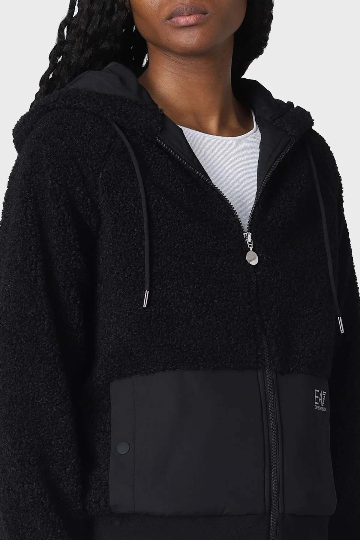 EA7 Regular Fit Fermuarlı Yumuşak Dokulu Kapüşonlu Bayan Sweat 6LTM15 TJGQZ 1200 SİYAH - 3