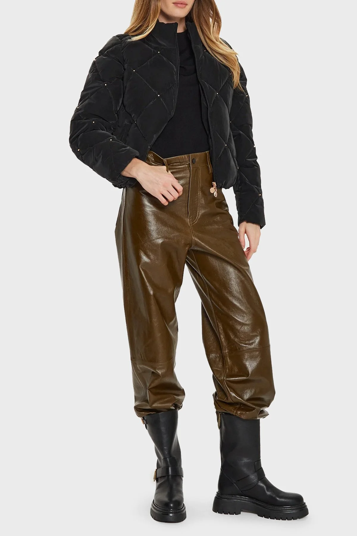 EA7 Regular Fit Gizli Kapüşonlu Dik Yaka Crop Şişme Kadın Mont 6DTB14 TNDMZ 1200 SİYAH - 2