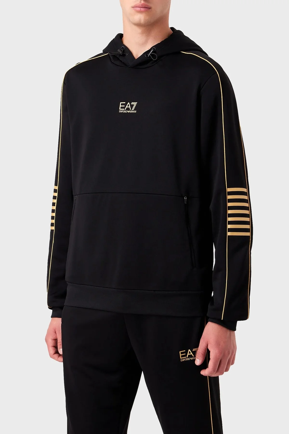 EA7 Regular Fit Kanguru Cepli Kapüşonlu Erkek Sweat 6RPM06 PJ16Z 0208 SİYAH - 1