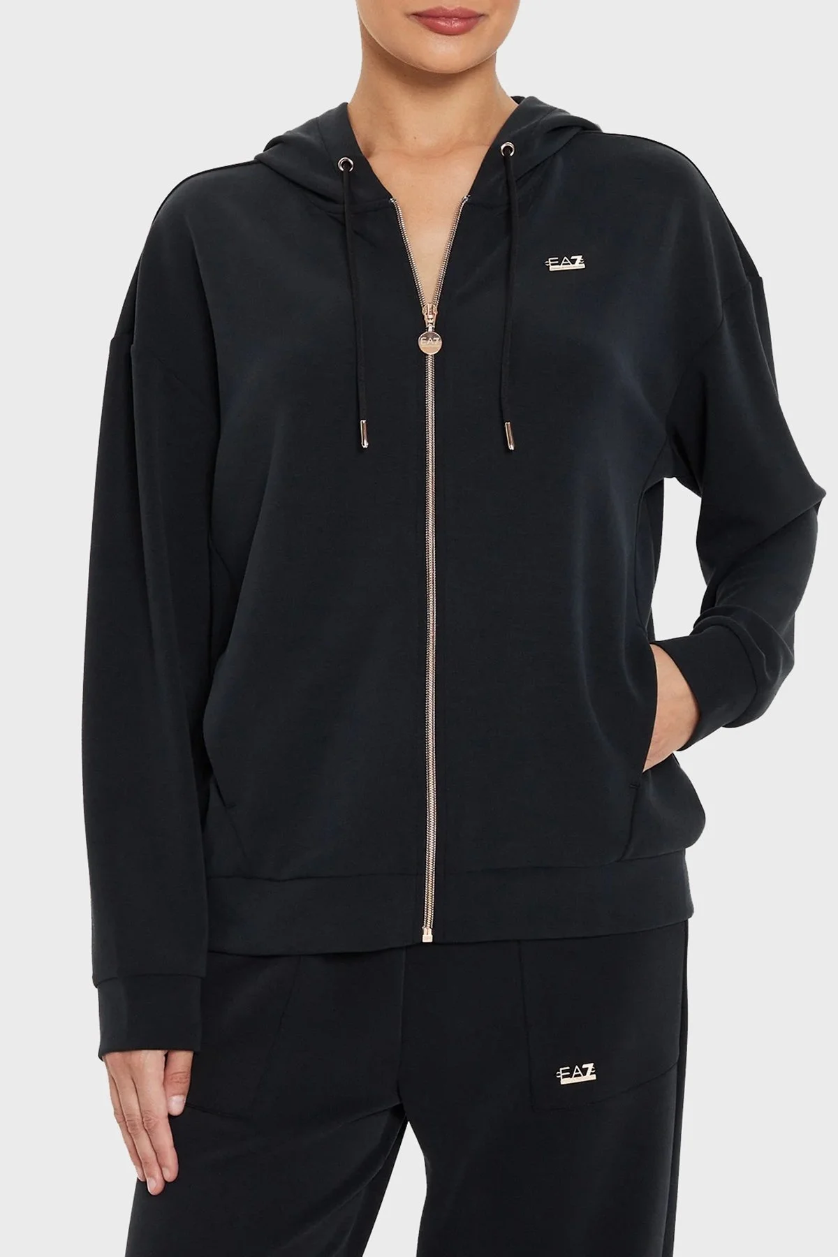 EA7 Regular Fit Kapüşonlu Fermuarlı Bayan Sweat 6DTM08 TJZBZ 0210 SİYAH - 1