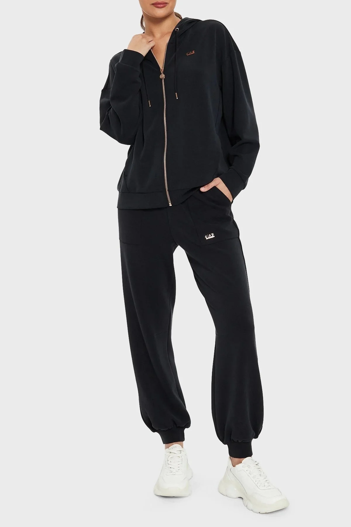 EA7 Regular Fit Kapüşonlu Fermuarlı Bayan Sweat 6DTM08 TJZBZ 0210 SİYAH - 3