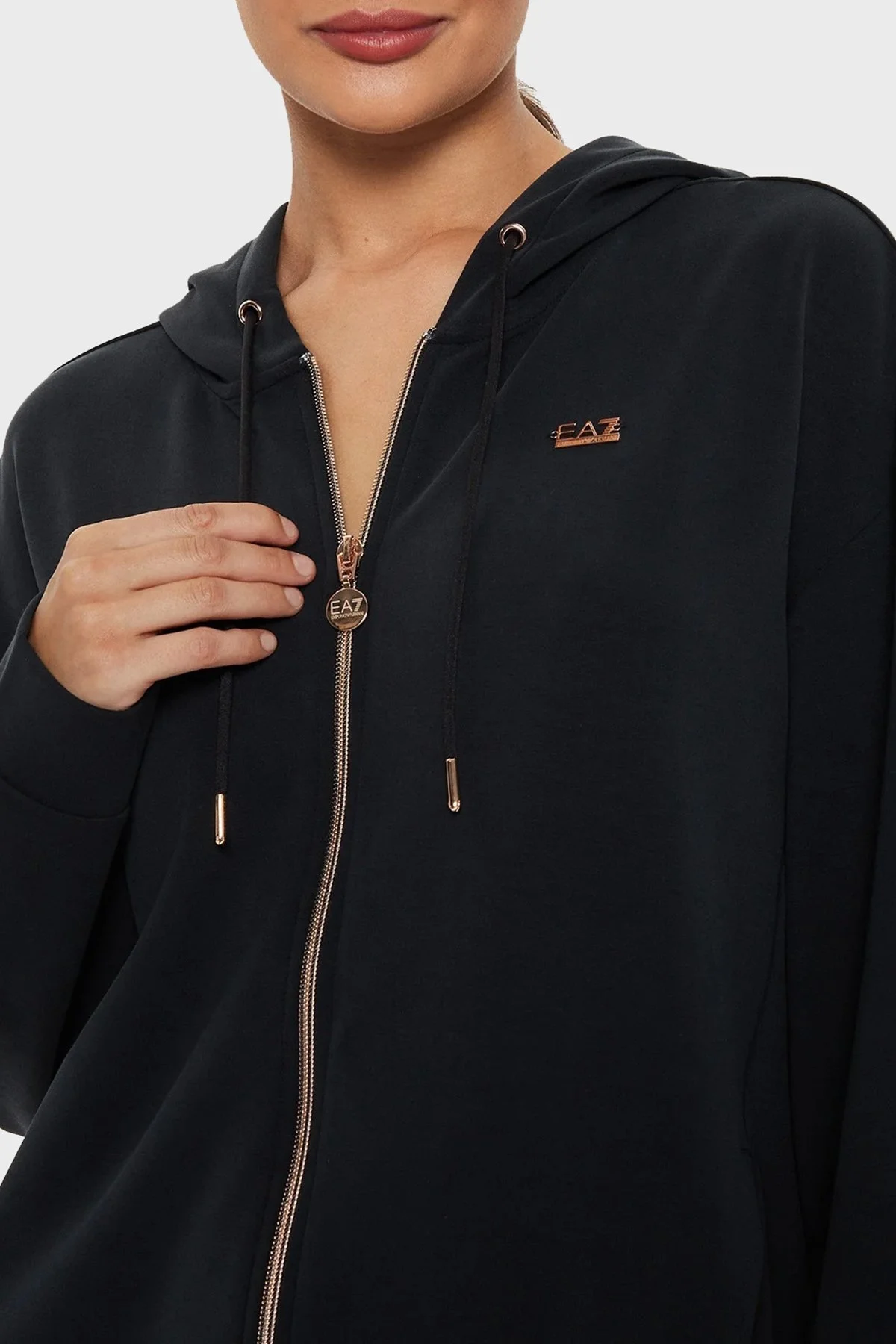 EA7 Regular Fit Kapüşonlu Fermuarlı Bayan Sweat 6DTM08 TJZBZ 0210 SİYAH - 4