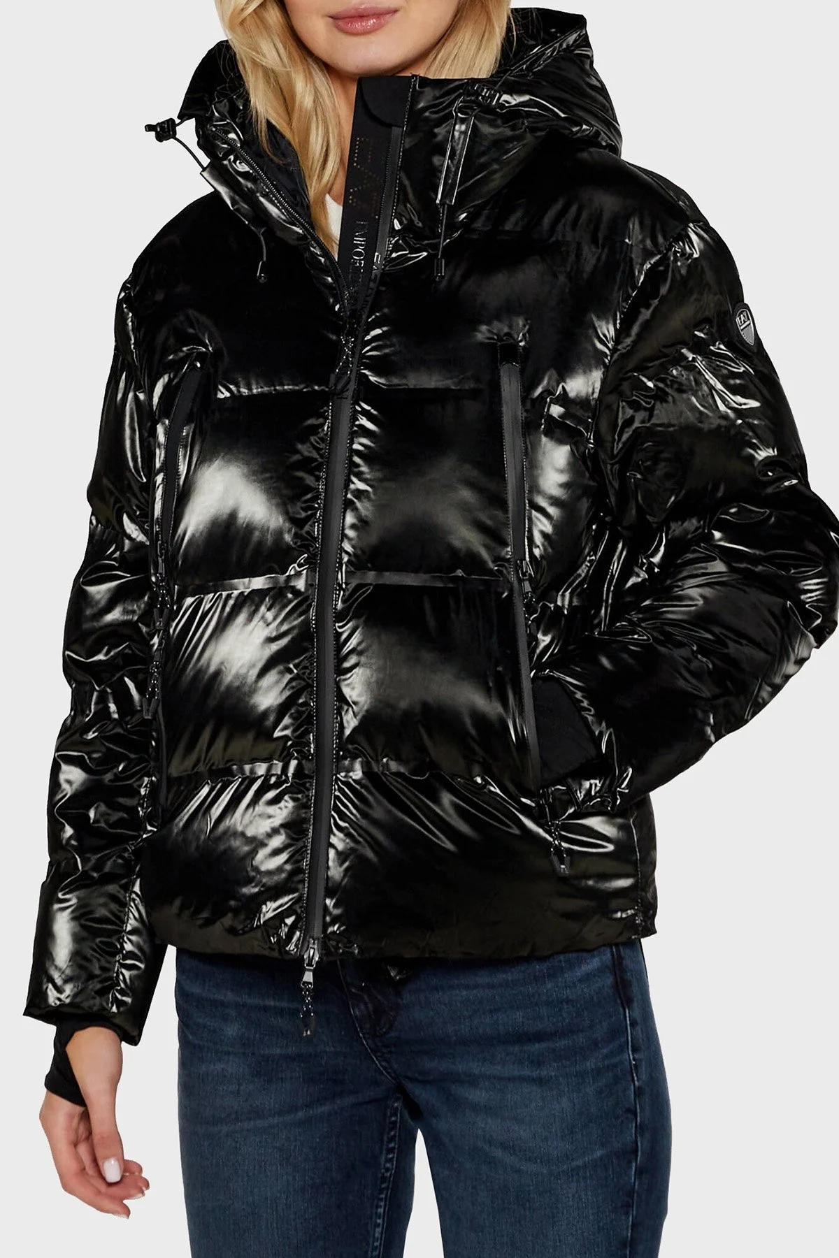 EA7 Regular Fit Kapüşonlu Parlak Şişme Bayan Mont 6DTG14 TNICZ 1200 SİYAH - 1