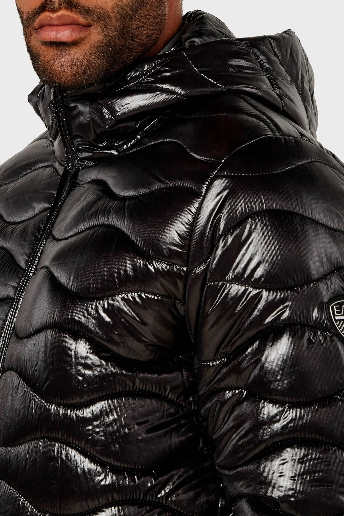 EA7 Regular Fit Kapüşonlu Parlak Şişme Erkek Mont 6DPB47 PNHTZ 1200 SİYAH - 4