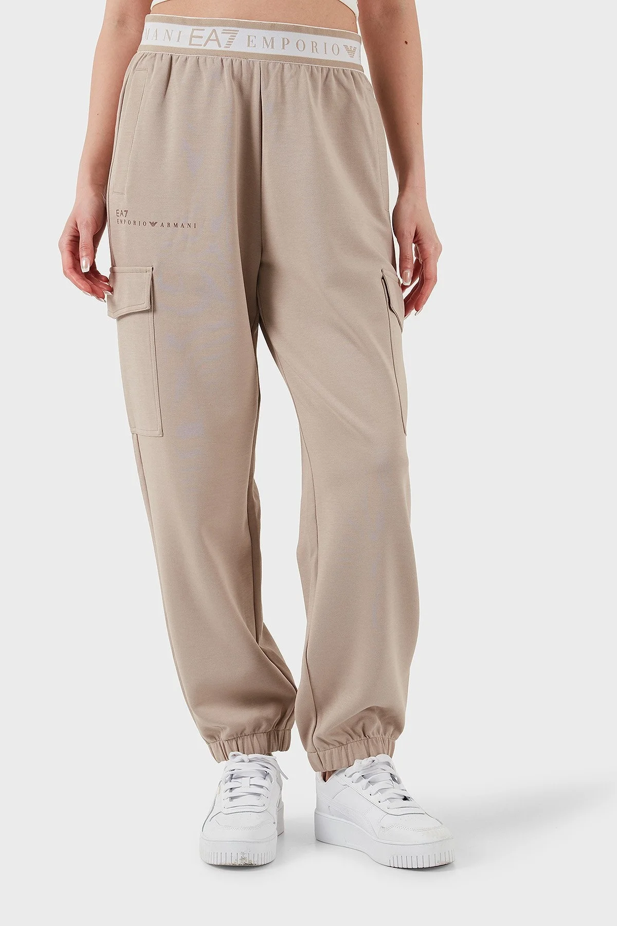 EA7 Regular Fit Normal Bel Ribanalı Paça Logolu Jogger Bayan Pantolon 7W000282 AF12501 U6155 BEJ - 1