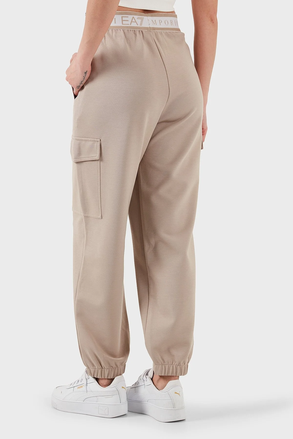 EA7 Regular Fit Normal Bel Ribanalı Paça Logolu Jogger Bayan Pantolon 7W000282 AF12501 U6155 BEJ - 2