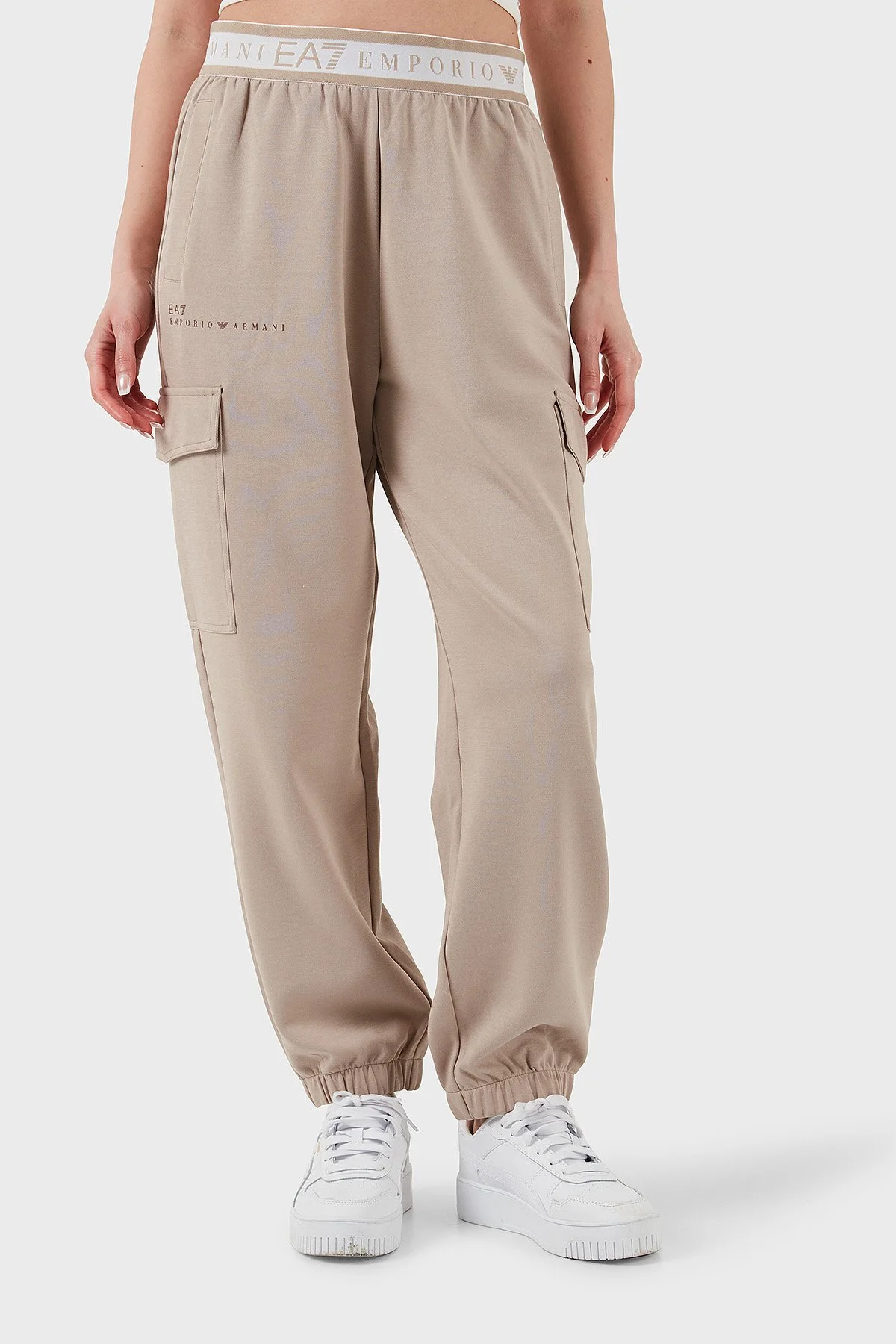 EA7 Regular Fit Normal Bel Ribanalı Paça Logolu Jogger Kadın Pantolon 7W000282 AF12501 U6155 BEJ - 1